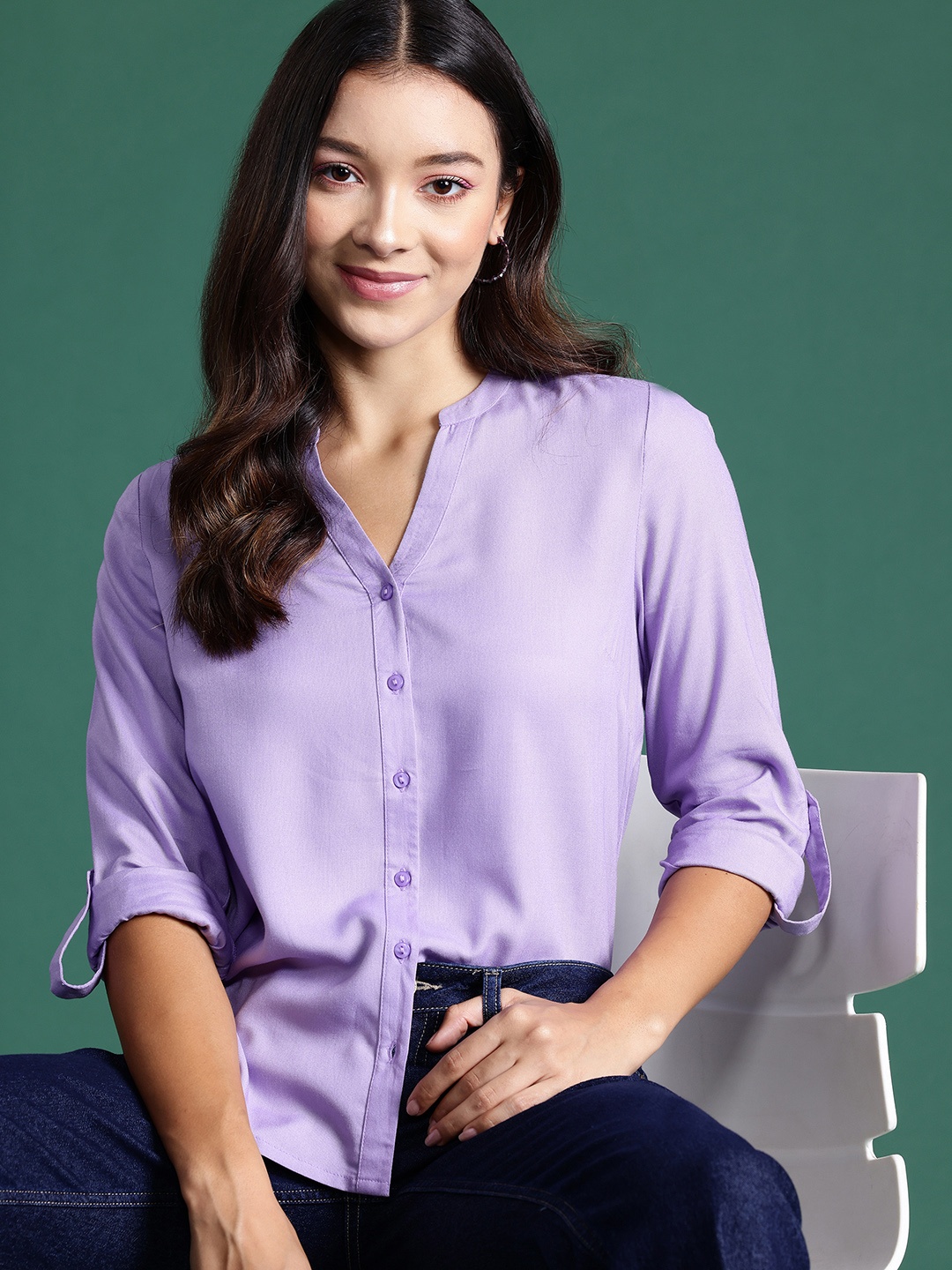 

DressBerry Roll-Up Sleeves Casual Shirt, Lavender