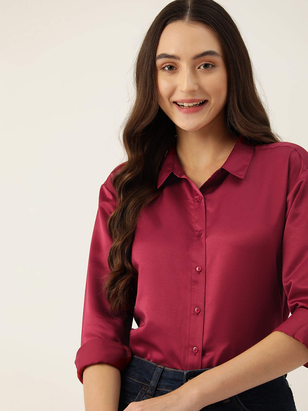 

DressBerry Satin Finish Casual Shirt, Maroon