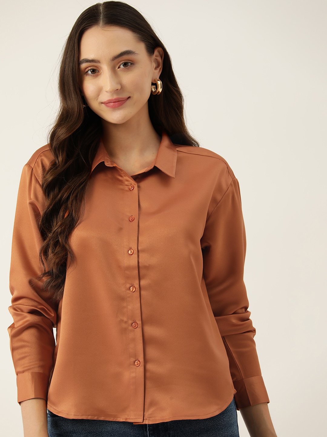 

Dressberry Basics Satin Finish Casual Shirt, Rust