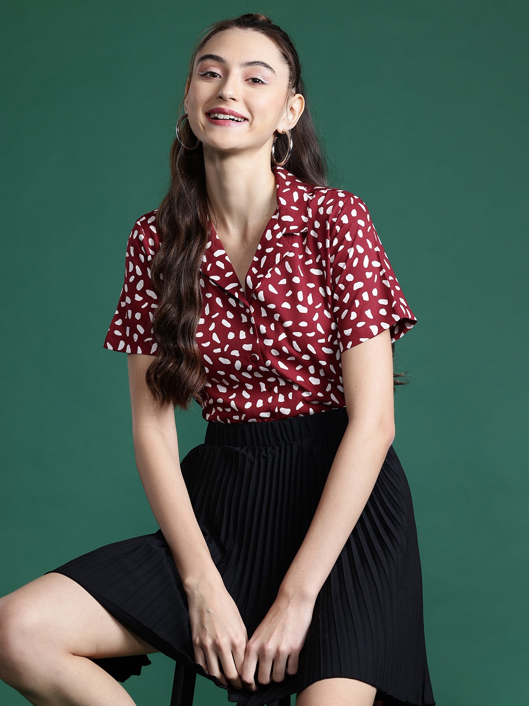 

DressBerry Abstract Printed Cuban Collar Casual Shirt, Maroon