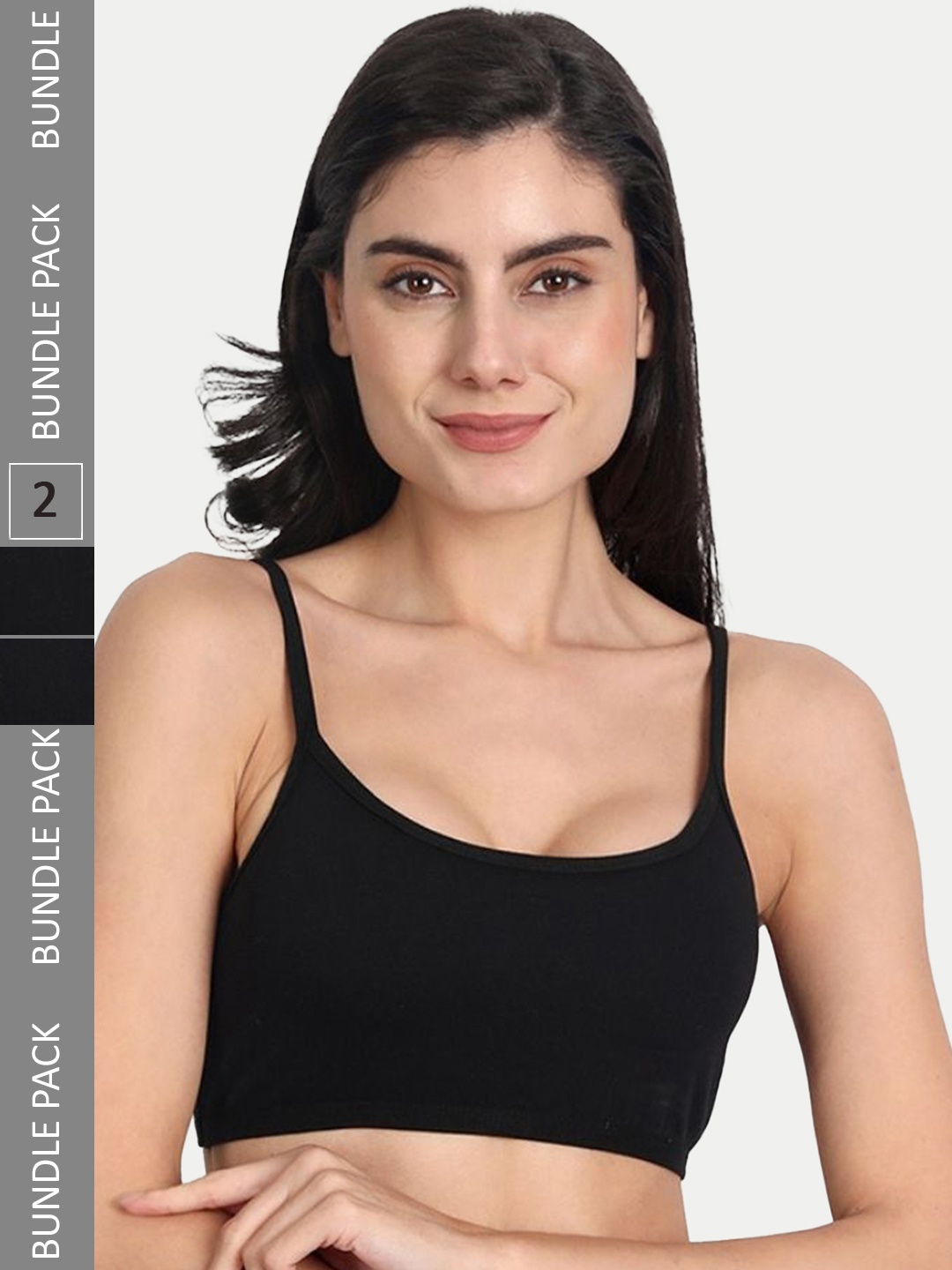 

Aimly Pack Of 2 Non-Padded Seamless Medium Coverage Cotton Sports Bra With All Day Comfort, Black