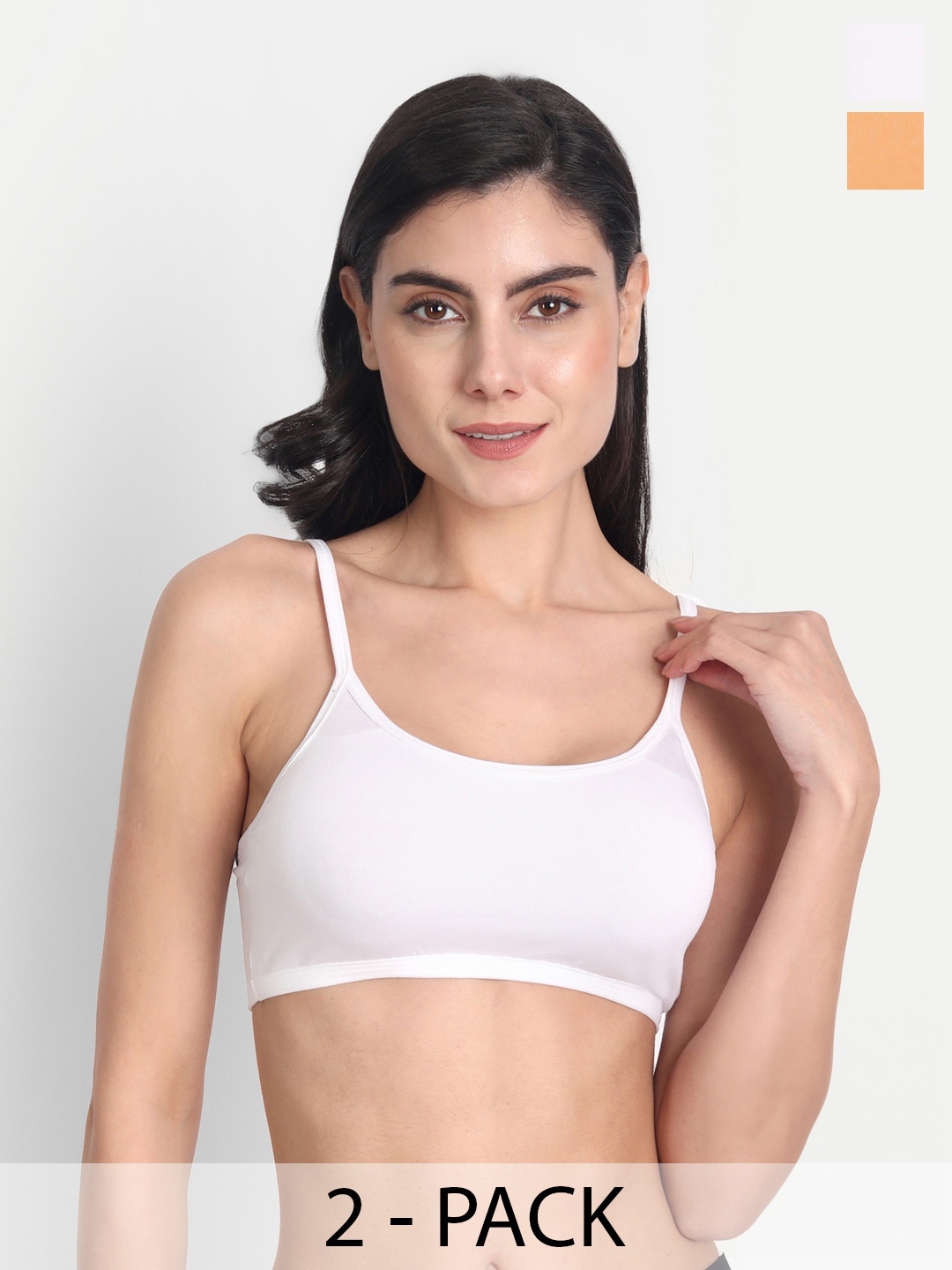 Aimly Pack of 2 Non-Padded All Day Comfort Medium Coverage Cotton Workout Bra, White