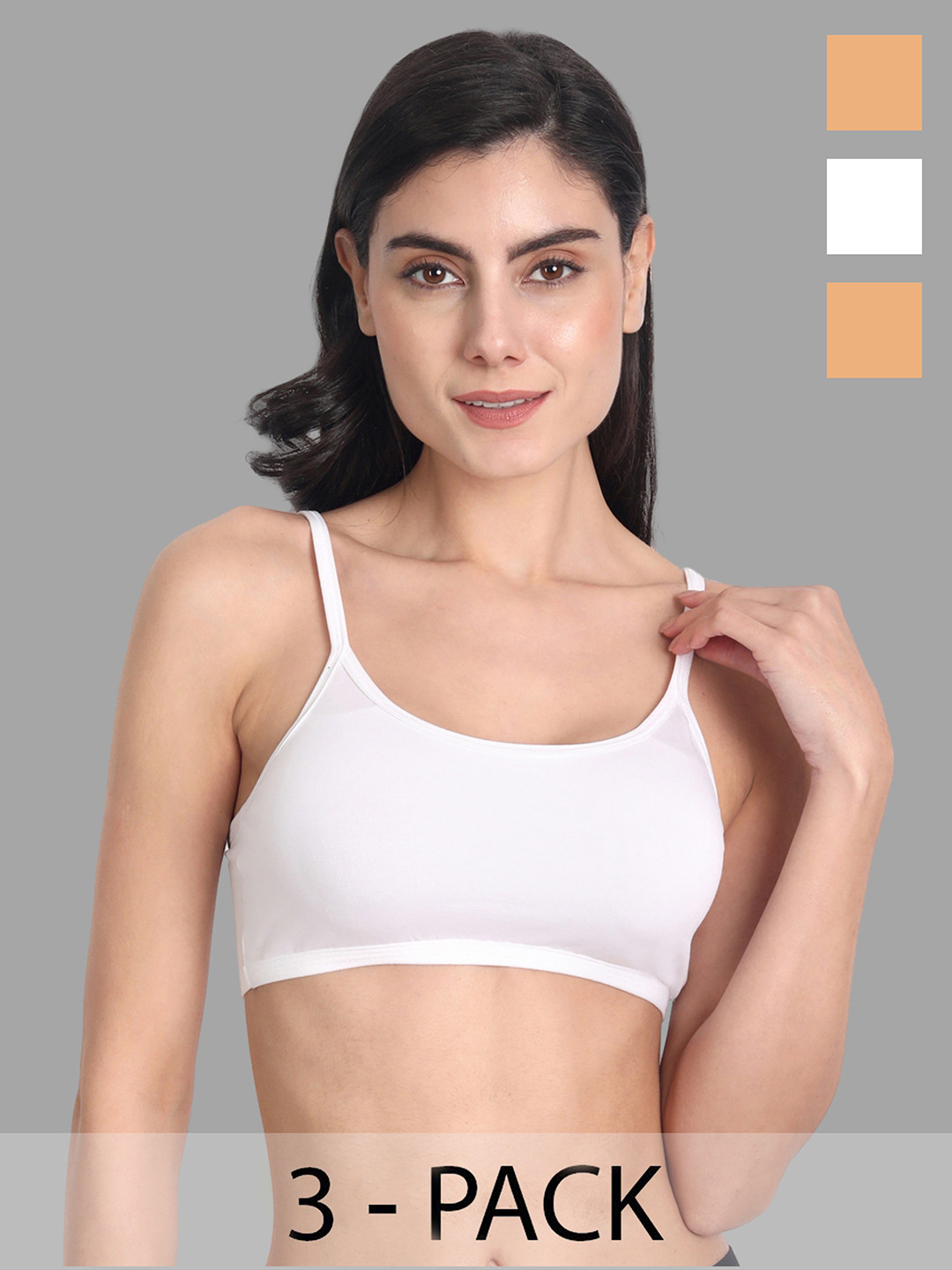

Aimly Pack Of 3 Non-Padded All Day Comfort Medium Coverage Cotton Workout Bra, White