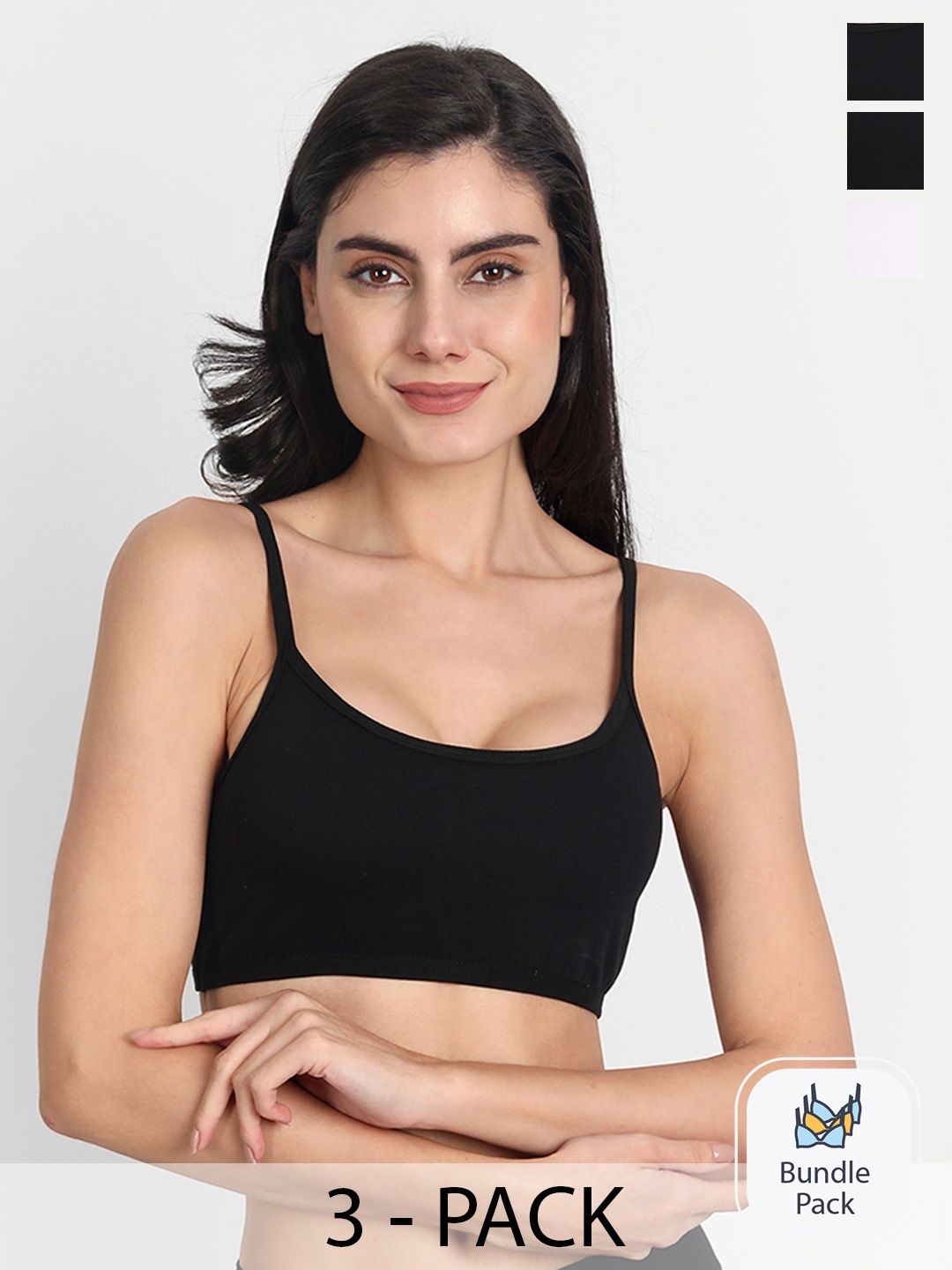 

Aimly Pack Of 3 Non-Padded All Day Comfort Medium Coverage Cotton Workout Bra, Black