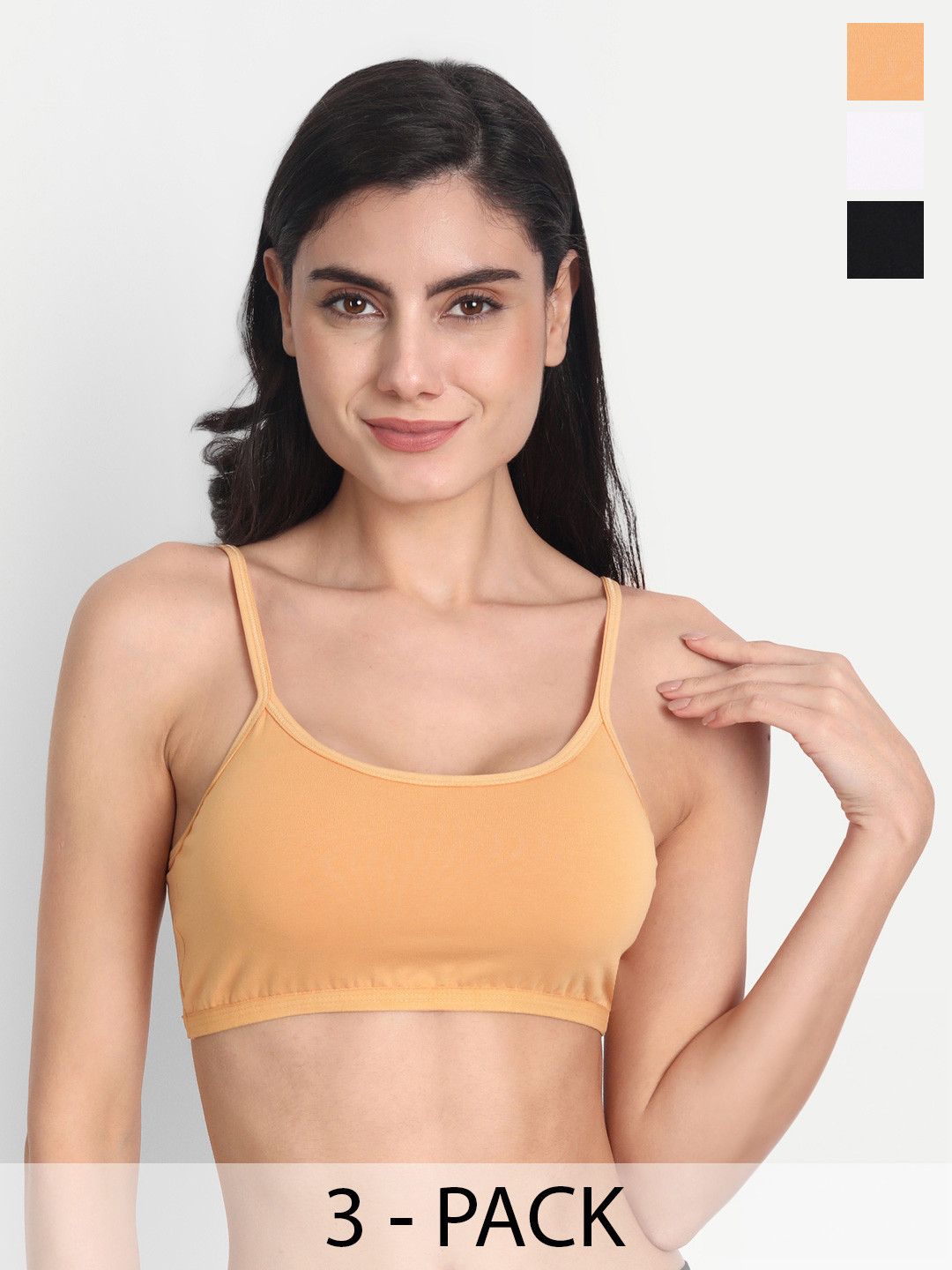 

Aimly Pack Of 3 Non-Padded Non Wired Seamless Cotton Workout Bra With All Day Comfort, Black