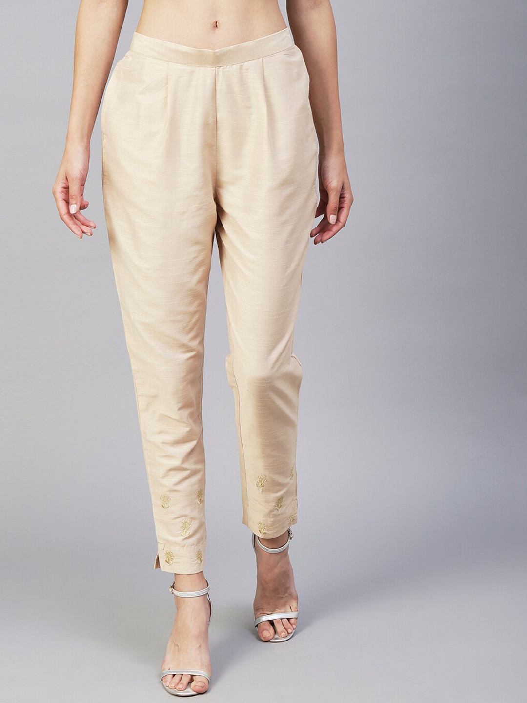 

FASHOR Women Beige Comfort Straight Fit Trousers