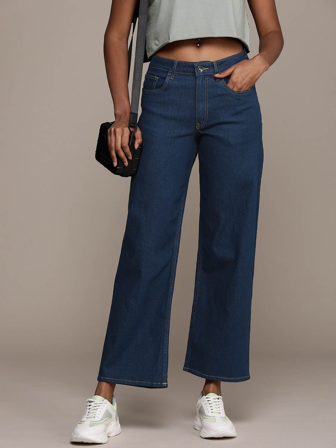 

The Roadster Life Co. Women Wide Leg High-Rise Stretchable Jeans, Blue