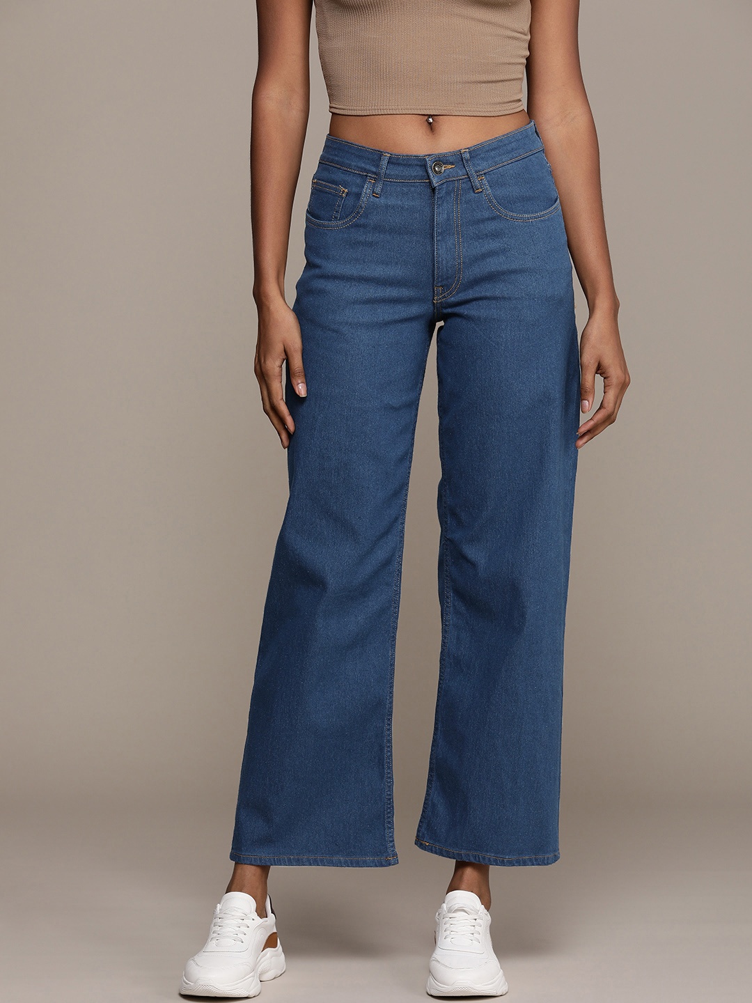 

The Roadster Life Co. Women Wide Leg High-Rise Stretchable Jeans, Blue