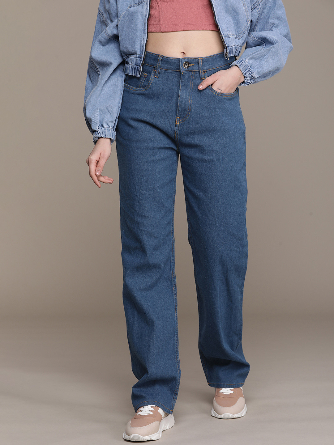 

The Roadster Life Co. Women Straight Fit High-Rise Stretchable Jeans, Blue