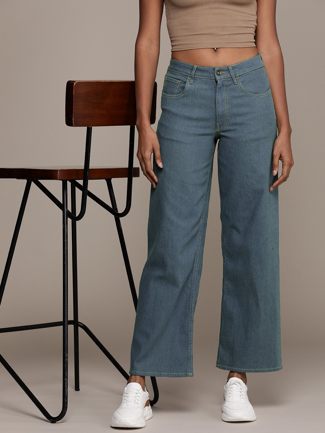 

The Roadster Life Co. Women Wide Leg High-Rise Stretchable Jeans, Blue