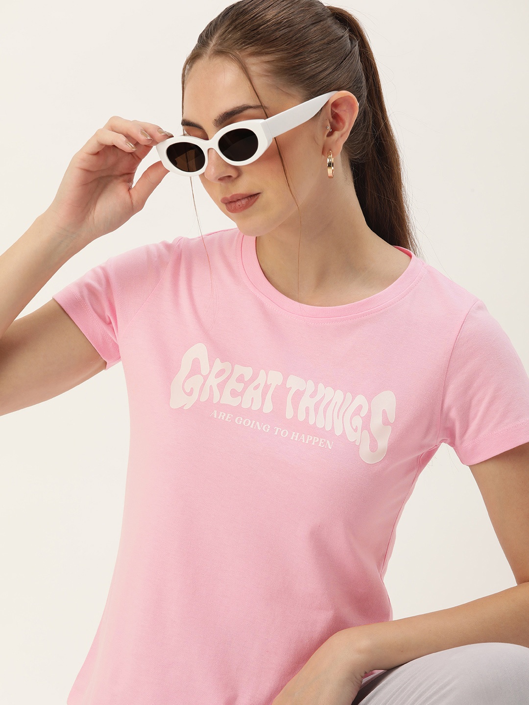 Kook N Keech Women Typography Printed Pure Cotton T-shirt, Pink