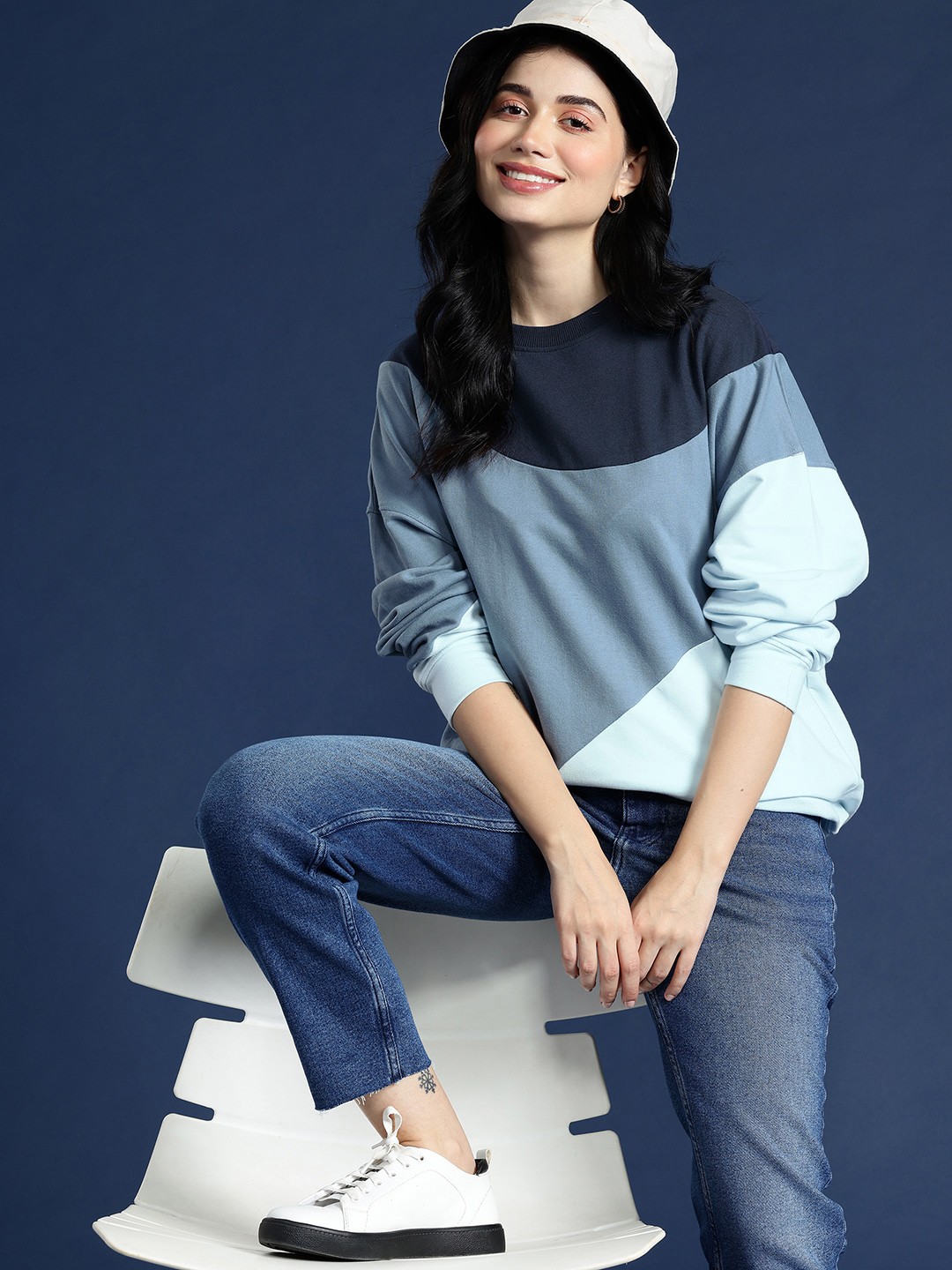 

Mast & Harbour Oversized Colourblocked Sweatshirt, Blue