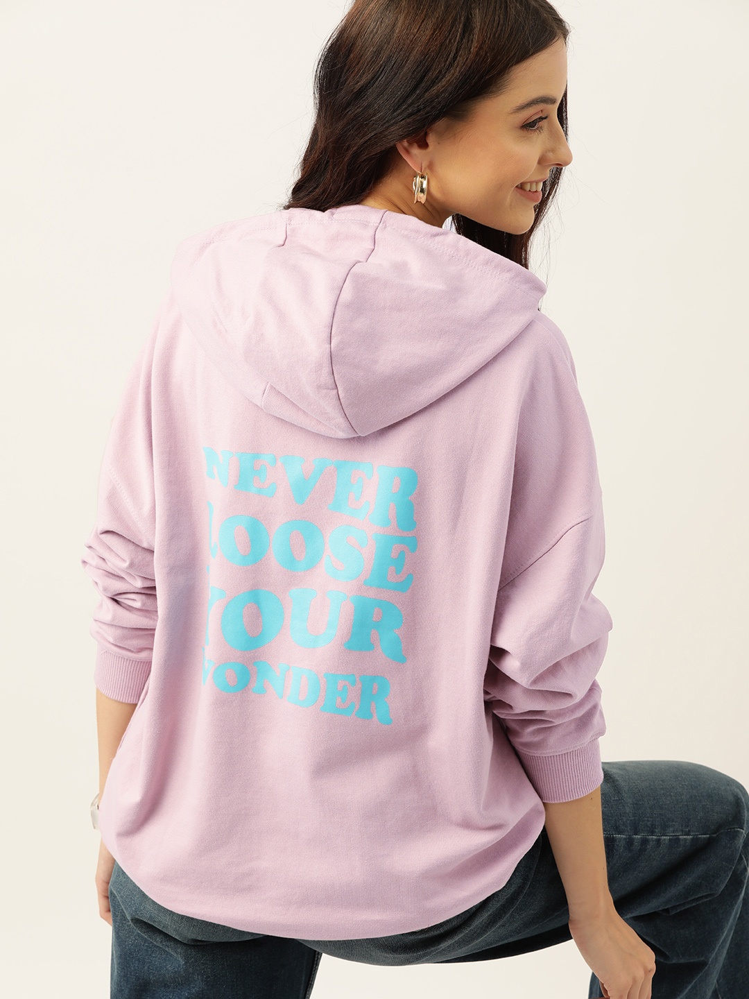 

Mast & Harbour Women Back Printed Hooded Sweatshirt, Mauve