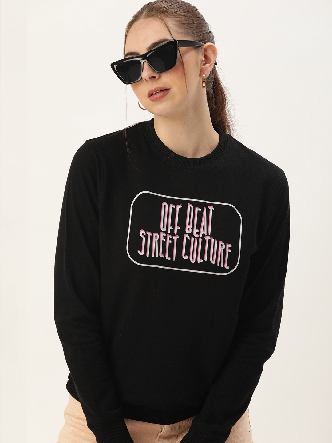 Kook N Keech Women Typography Printed Sweatshirt, Black