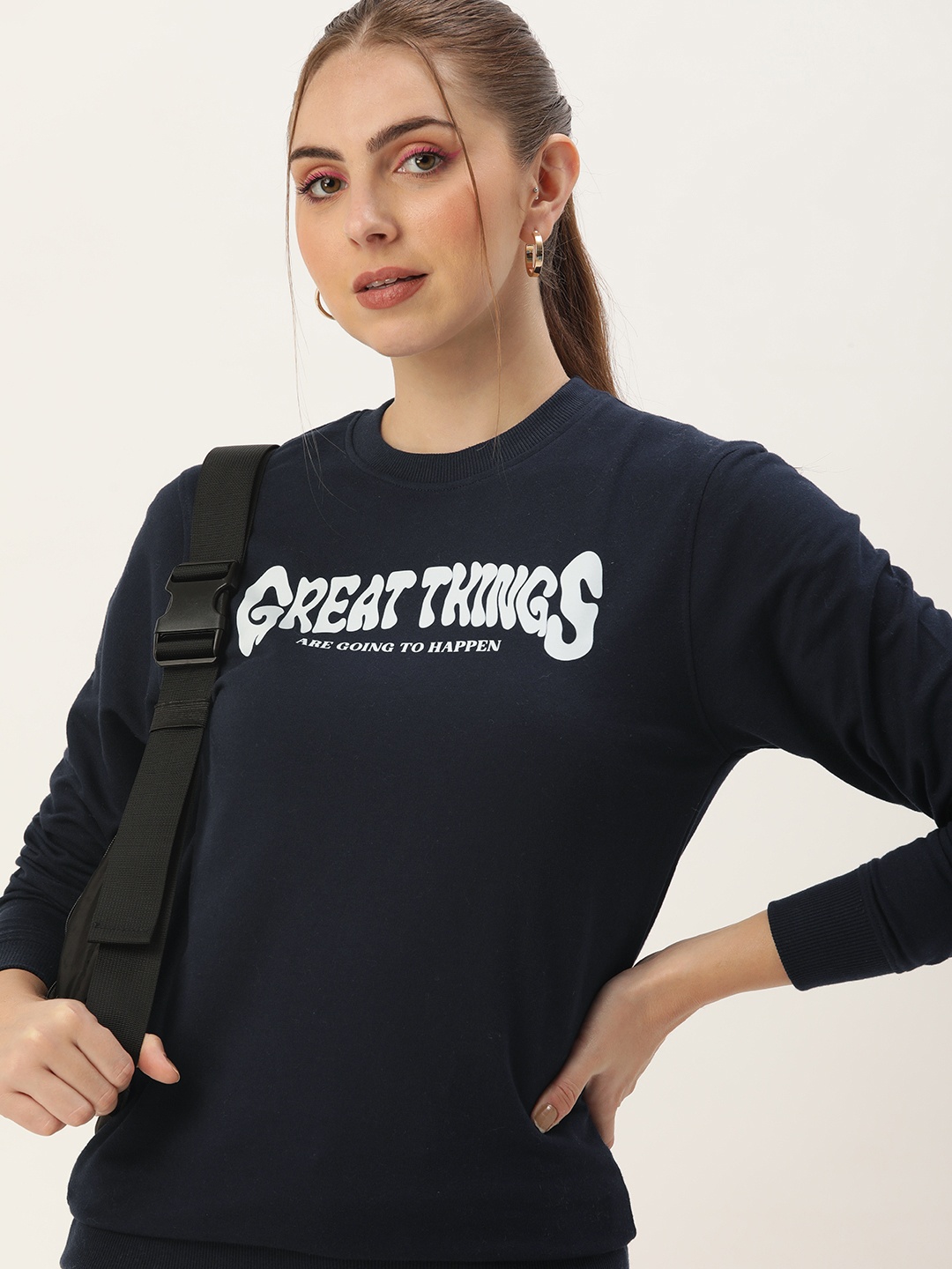 

Kook N Keech Women Typography Printed Sweatshirt, Navy blue