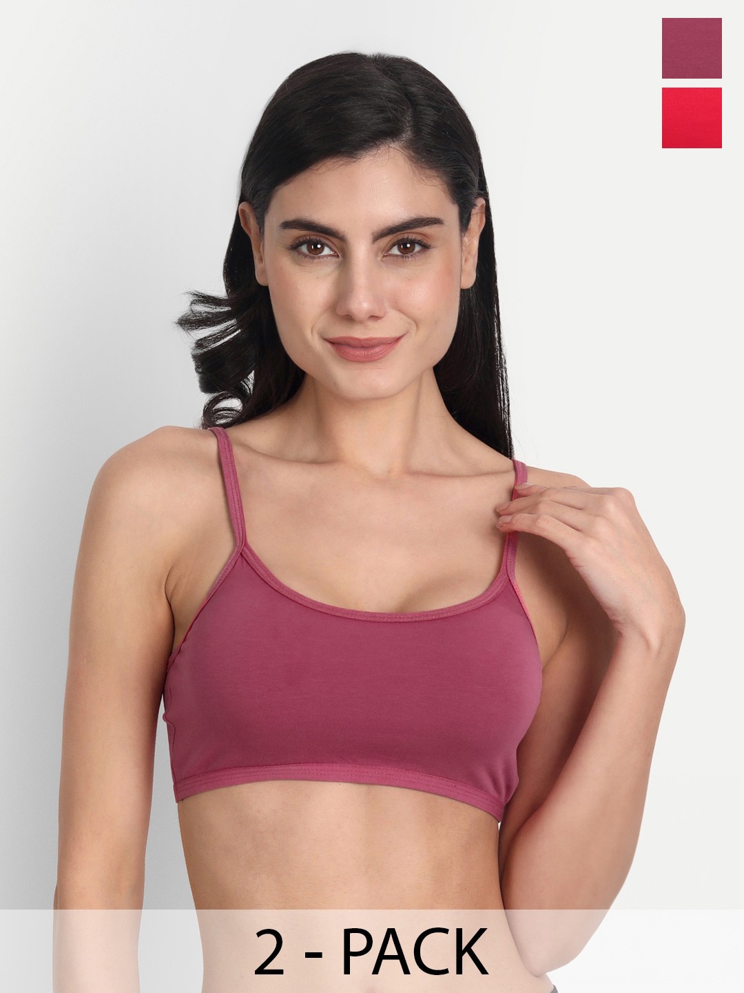

Aimly Pack of 2 Non-Padded All Day Comfort Medium Coverage Lycra Workout Bra, Red