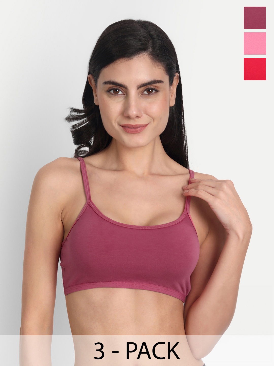 

Aimly Pack of 3 Non-Padded All Day Comfort Medium Coverage Lycra Workout Bra, Red