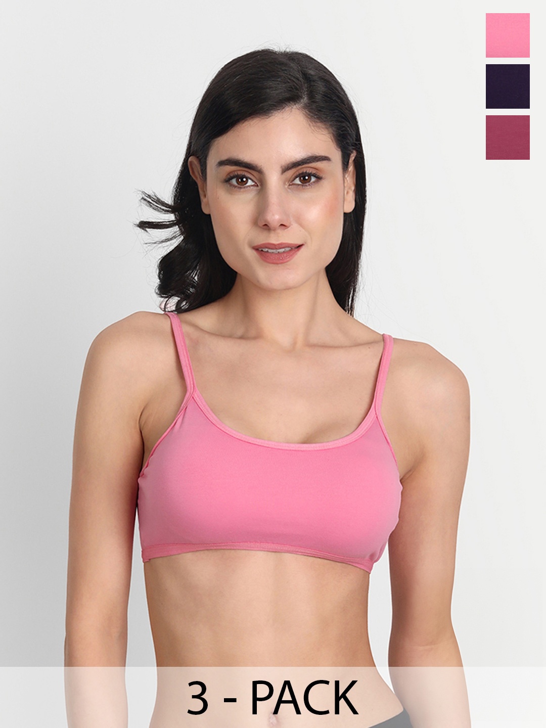 

Aimly Pack Of 3 Non-Padded Seamless Medium Coverage Sports Bra With All Day Comfort, Pink