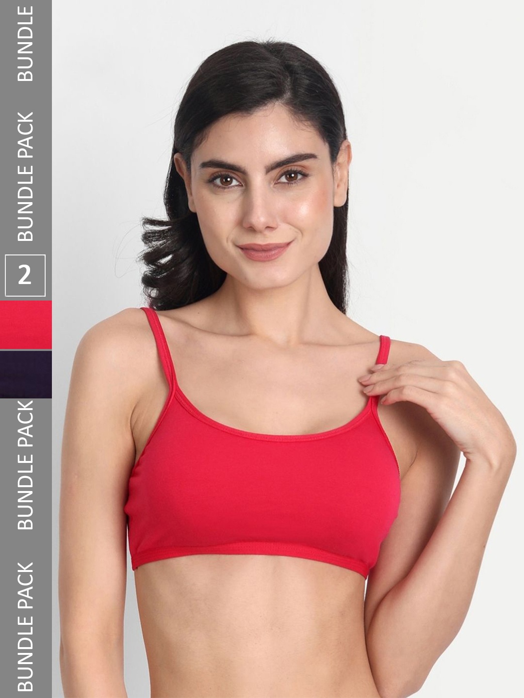 

Aimly Pack Of 2 Non-Padded Seamless Medium Coverage Sports Bra With All Day Comfort, Red