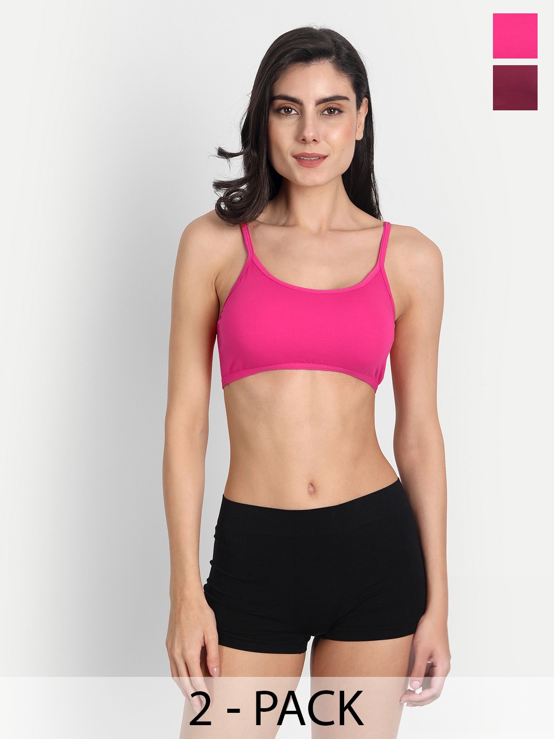 

Aimly Pack of 2 Non-Padded All Day Comfort Medium Coverage Lycra Workout Bra, Pink