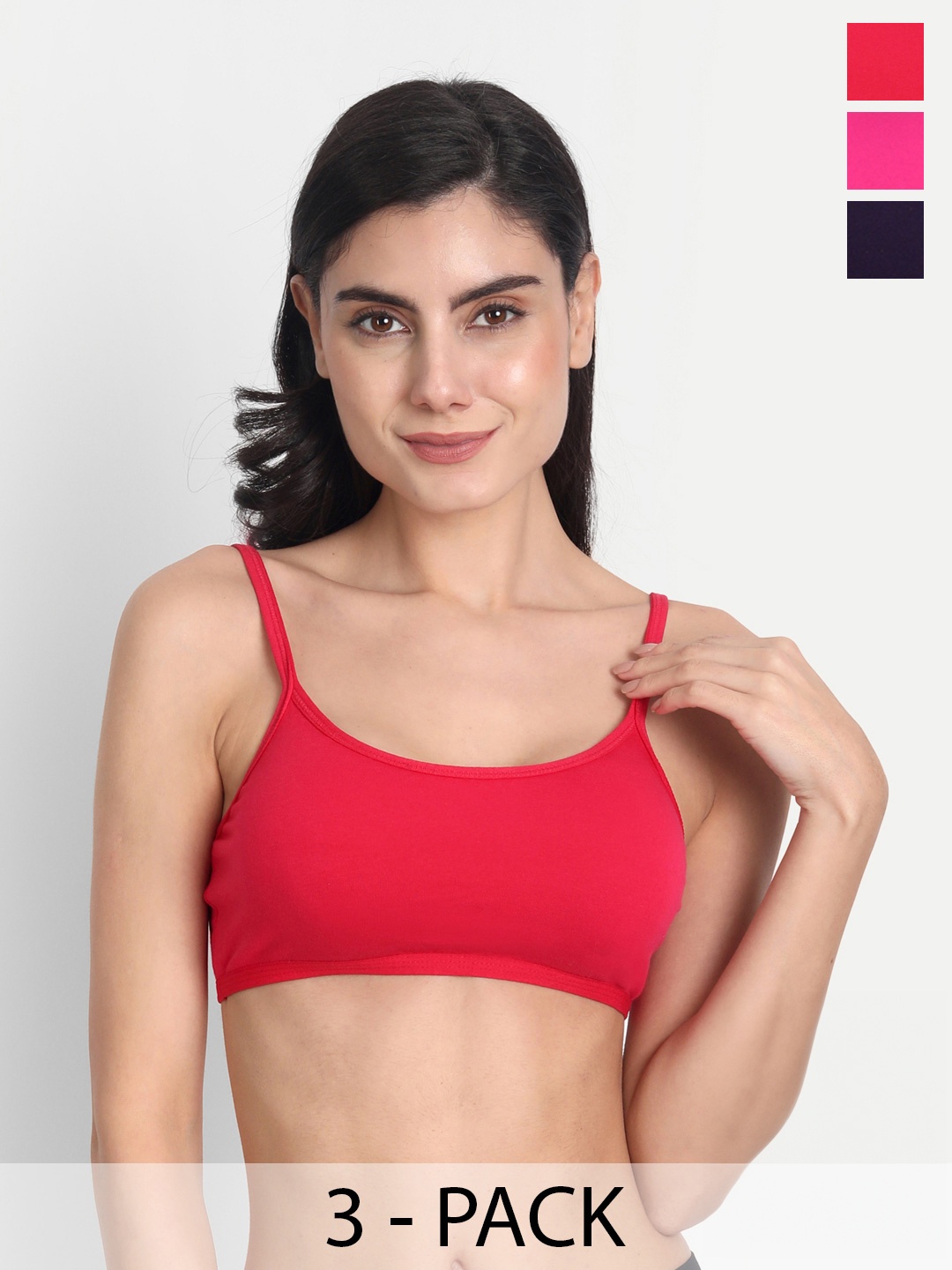 

Aimly Pack Of 3 Non-Padded Seamless Medium Coverage Sports Bra With All Day Comfort, Red