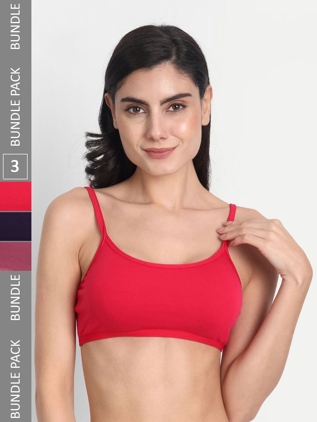 

Aimly Pack Of 3 Seamless Non Padded Full Coverage Dry Fit All Day Comfort Sports Bra, Red