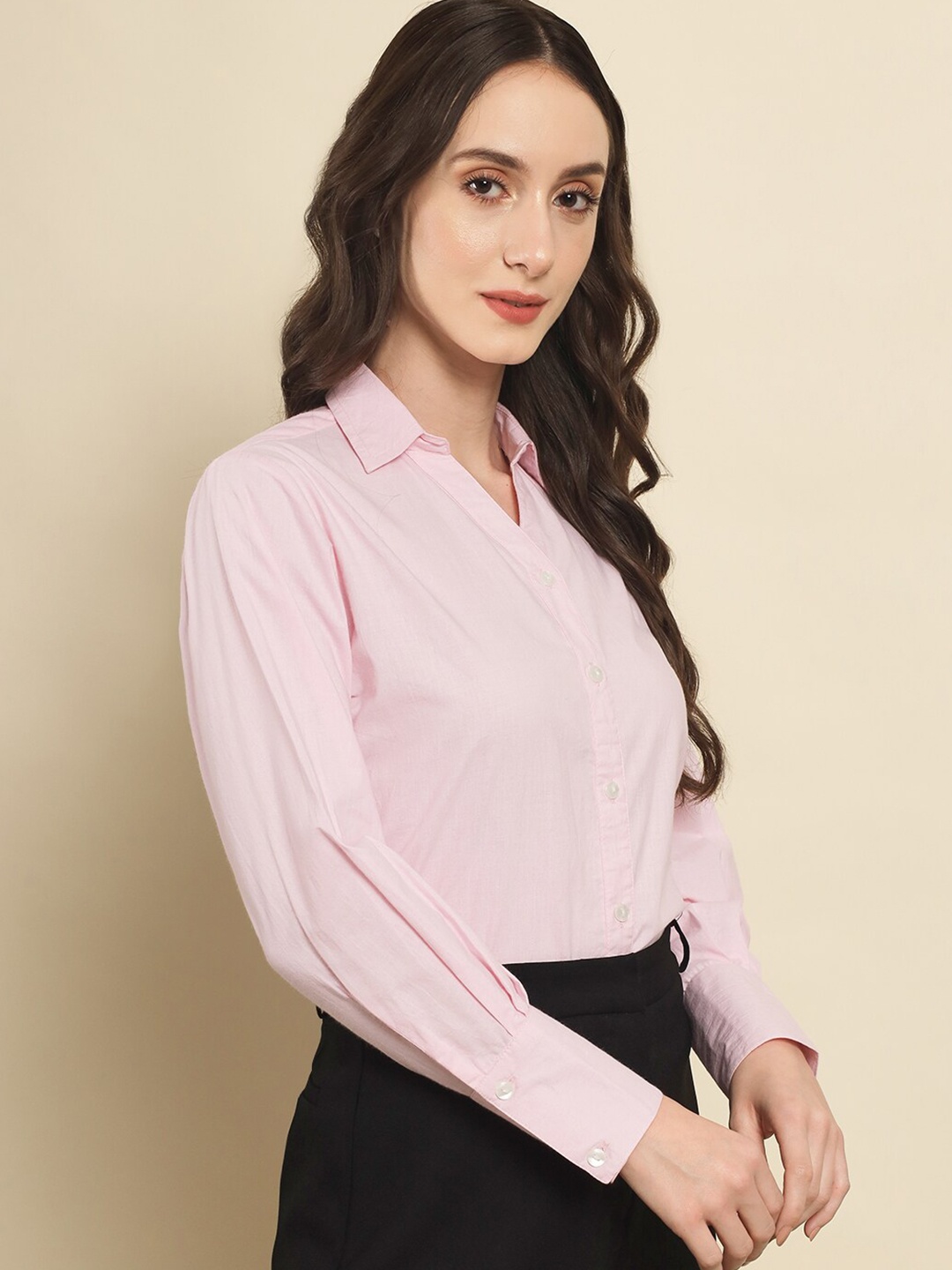 

Trend Arrest Spread Collar Opaque Cotton Formal Shirt, Pink