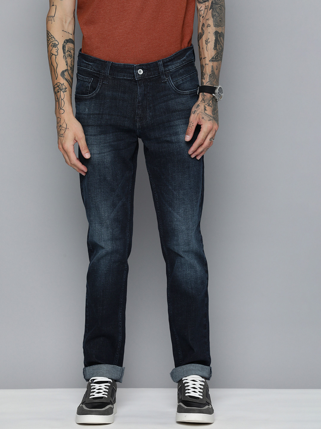 

Indian Terrain Men Brooklyn Slim Fit Light Fade Stretchable Jeans, Blue