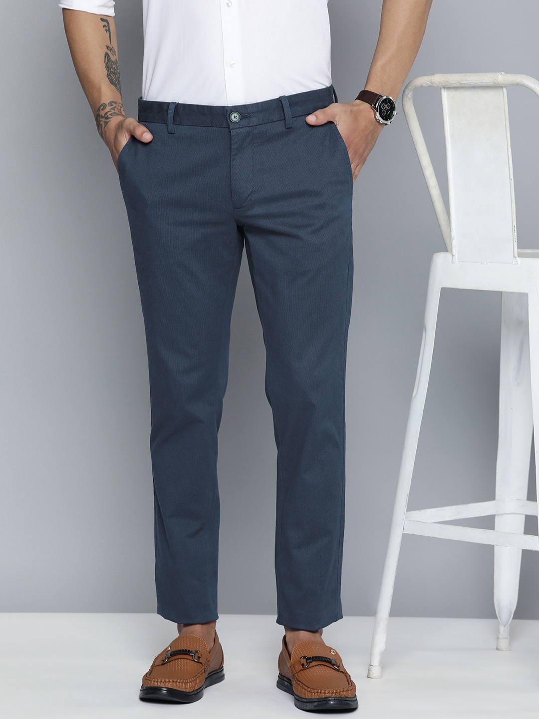 

Indian Terrain Men Printed Brooklyn Slim Fit Chinos Trouser, Blue