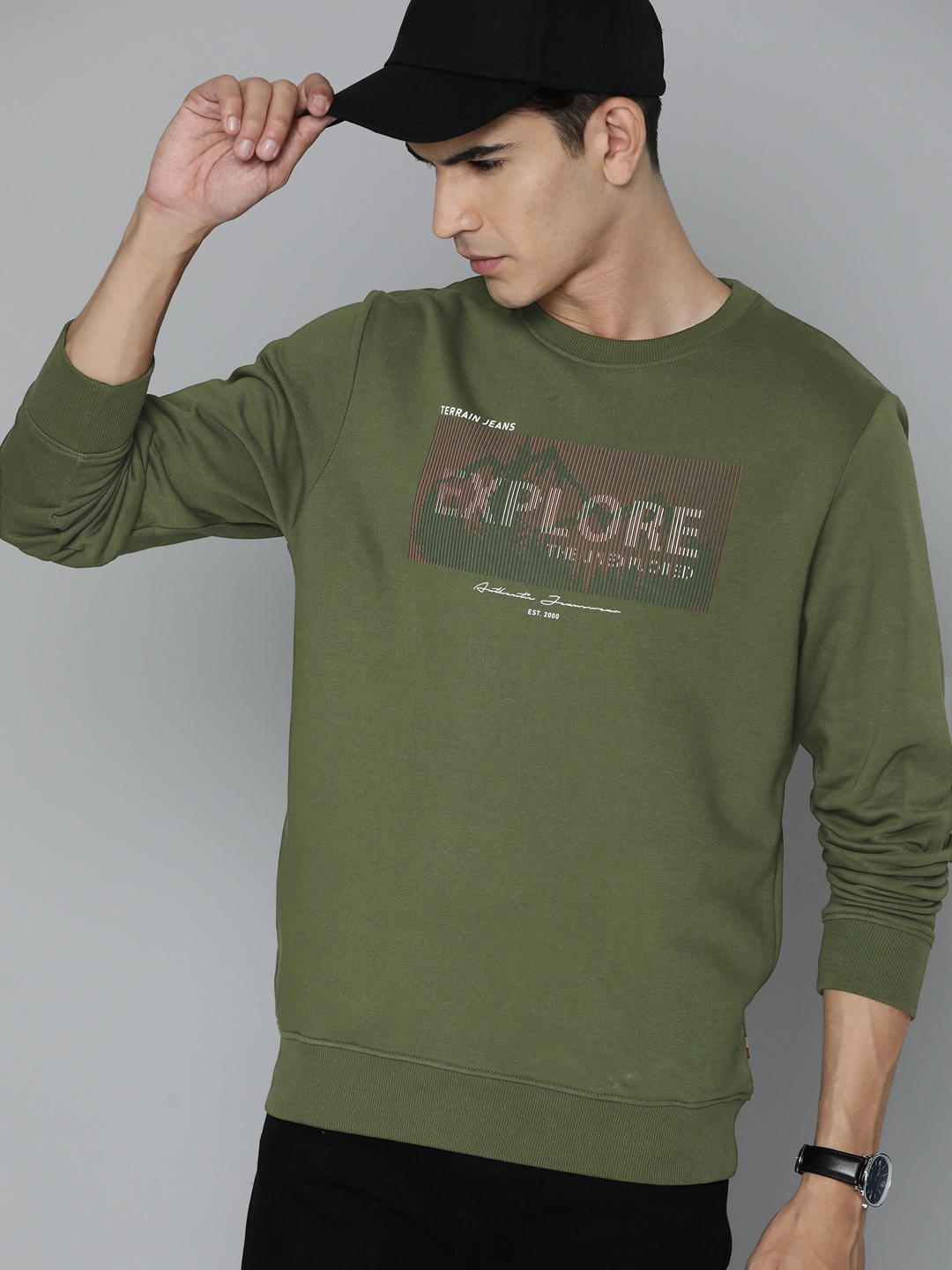 

Indian Terrain Men Printed Sweatshirt, Olive