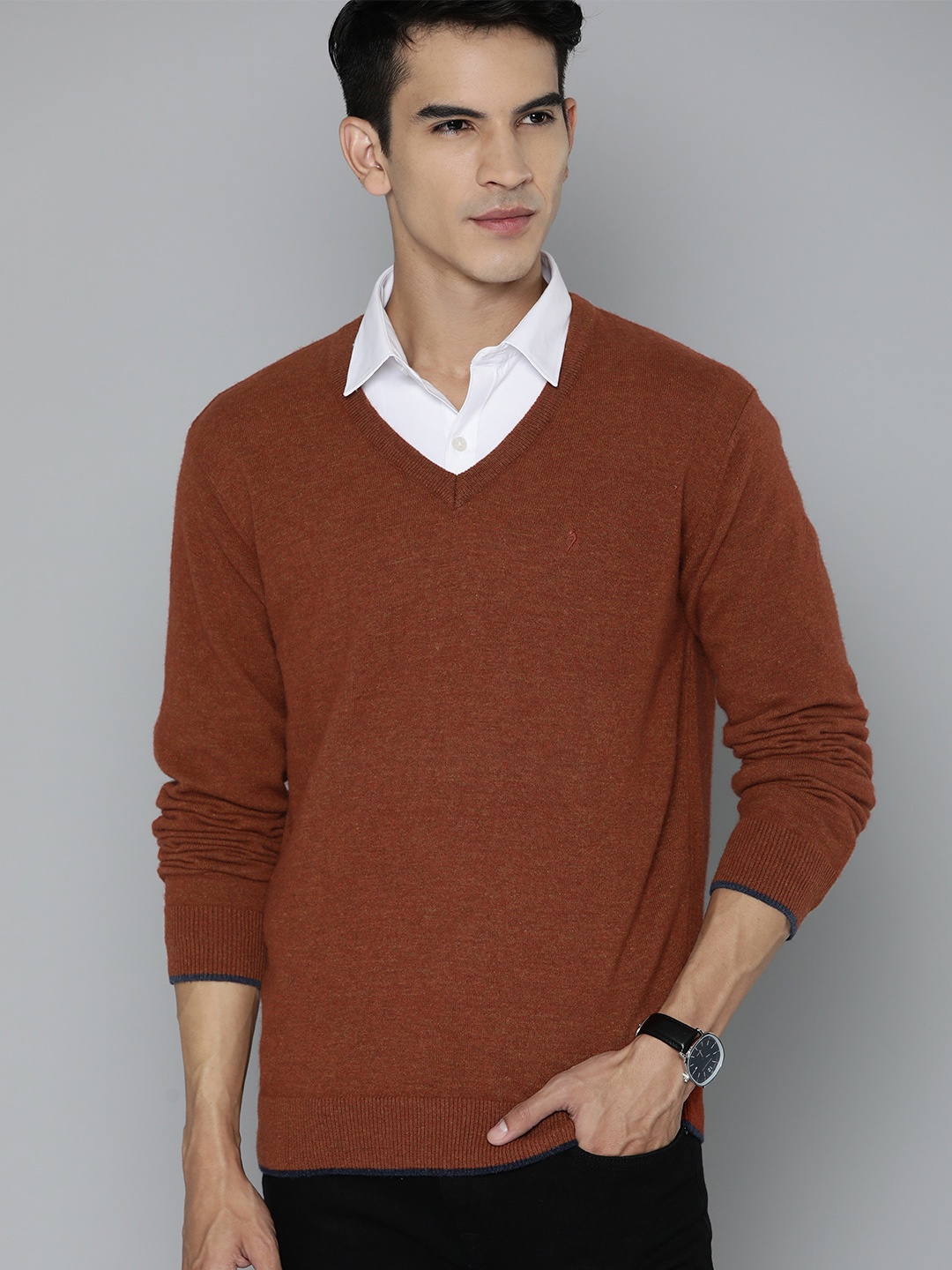 

Indian Terrain Solid V-Neck Pullover, Rust