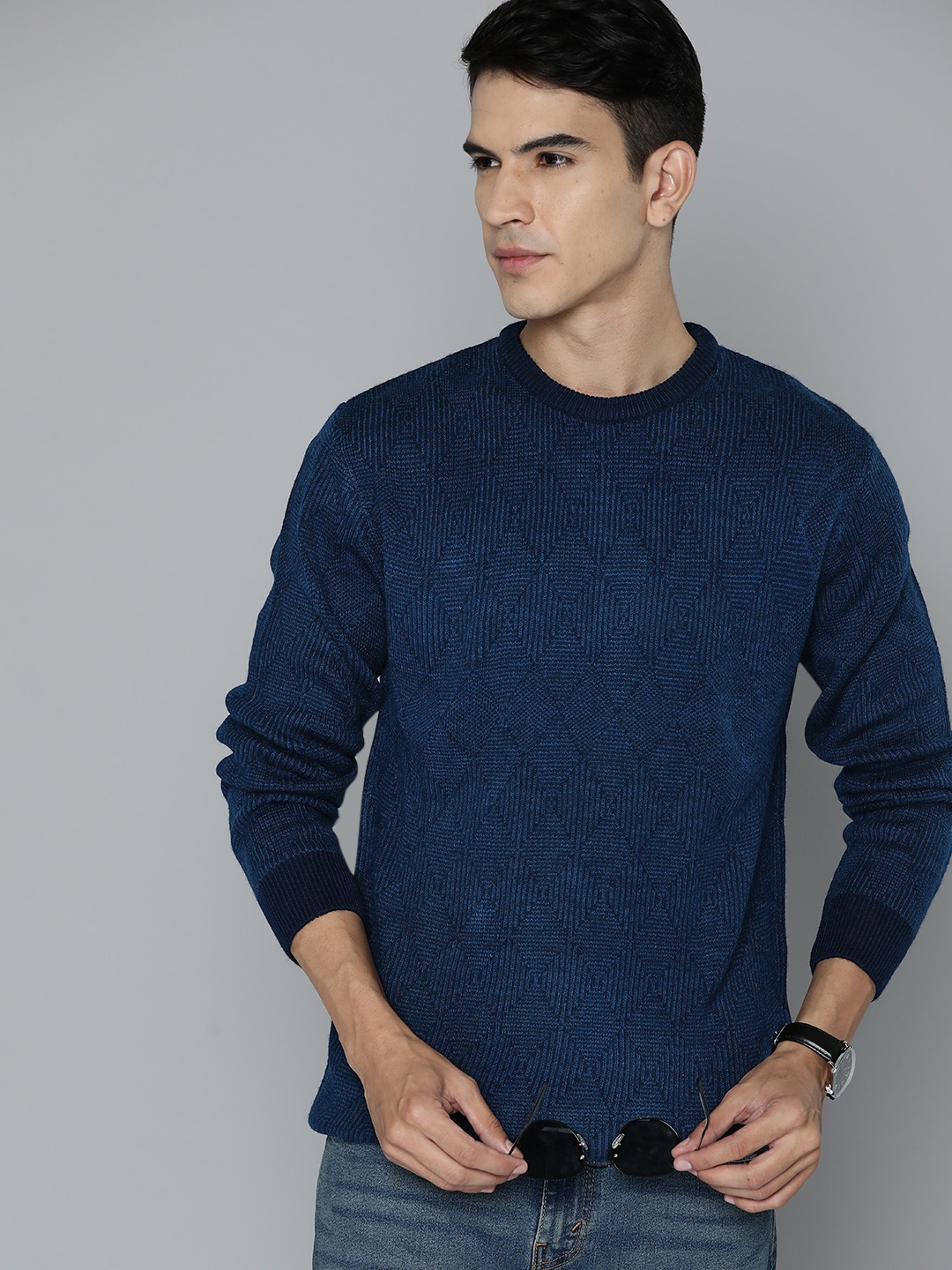 

Indian Terrain Pure Acrylic Self-Design Pullover, Blue