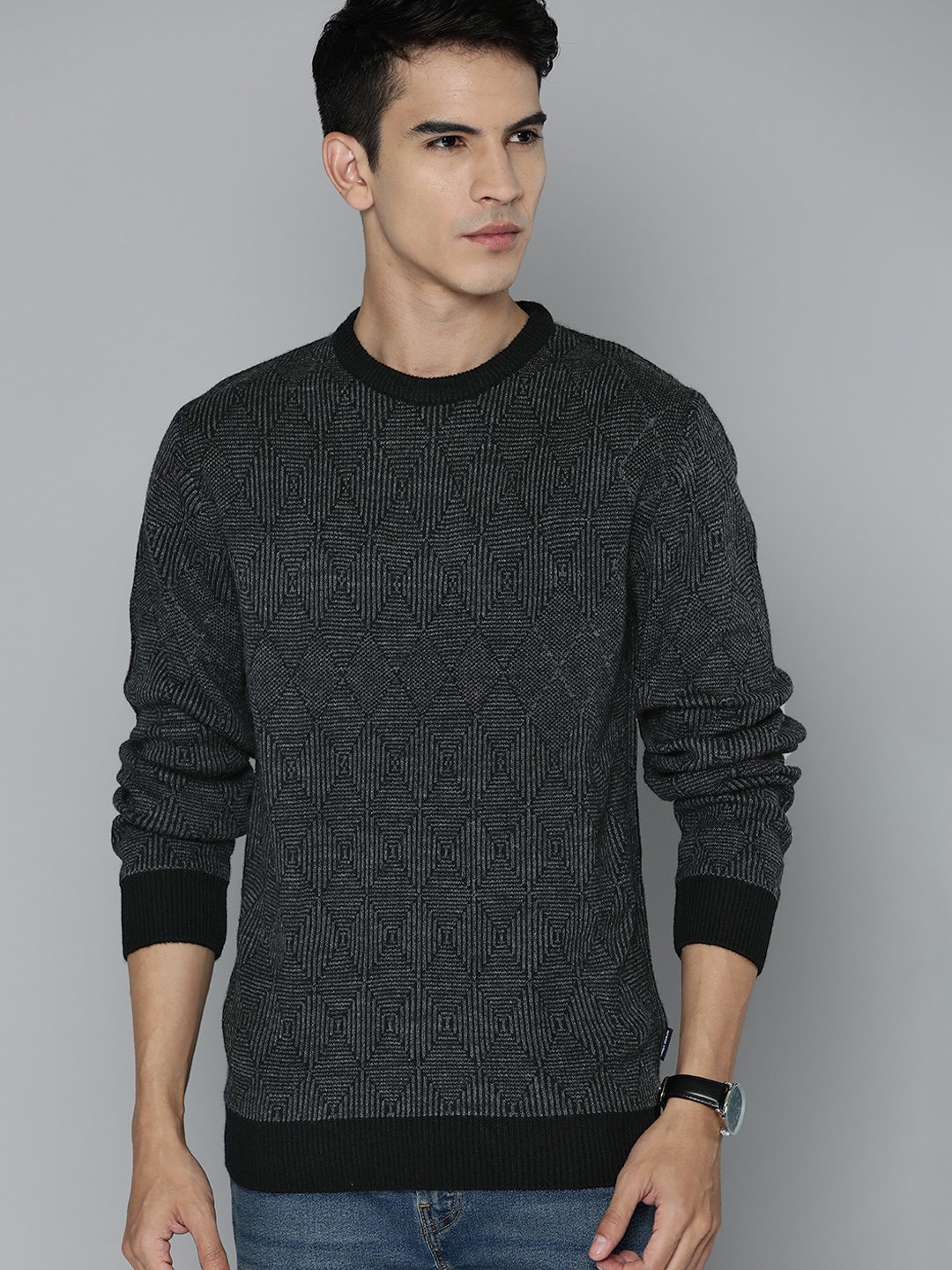 

Indian Terrain Pure Acrylic Self-Design Pullover, Charcoal