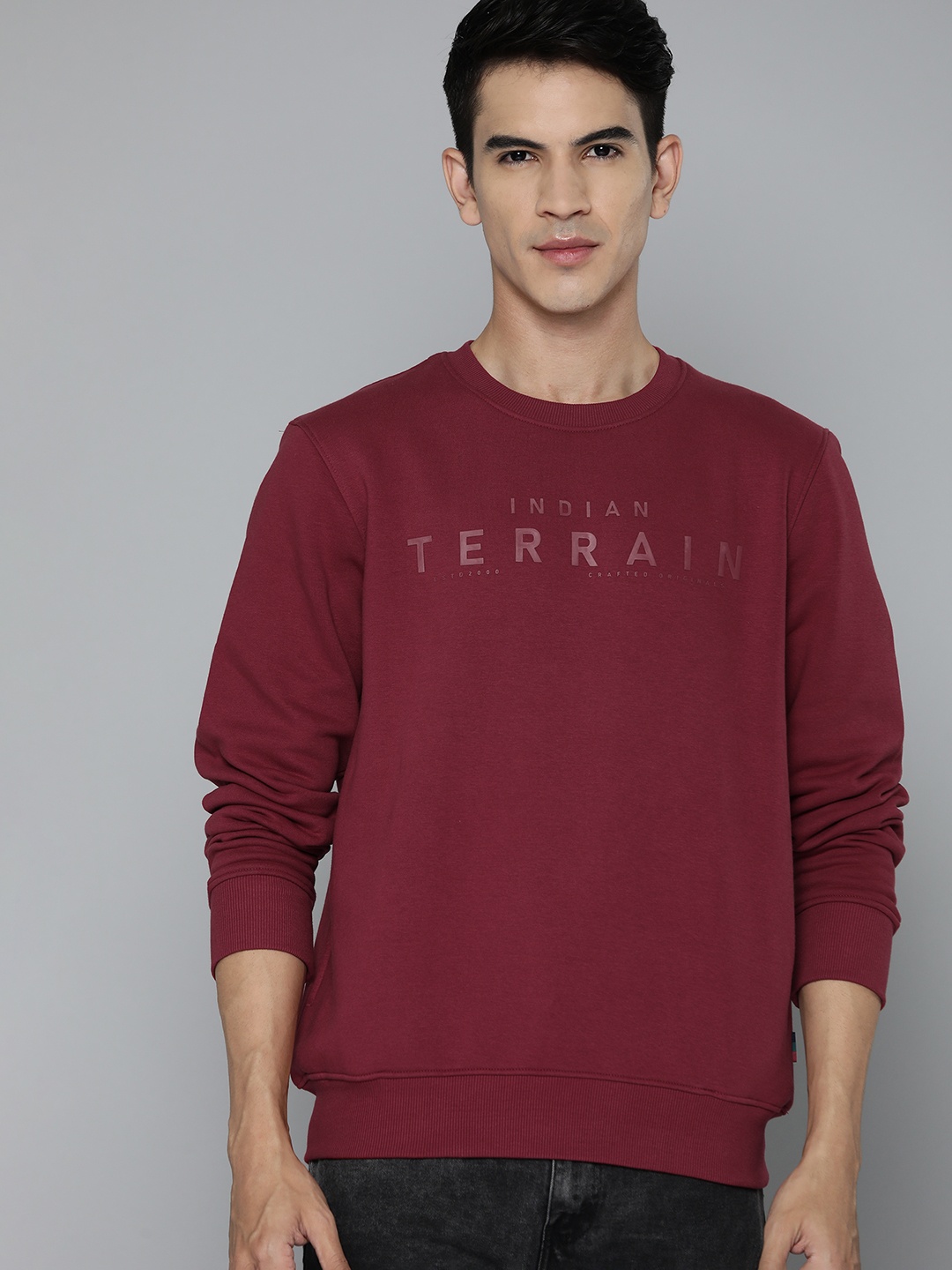 

Indian Terrain Brand Logo Printed Sweatshirt, Maroon