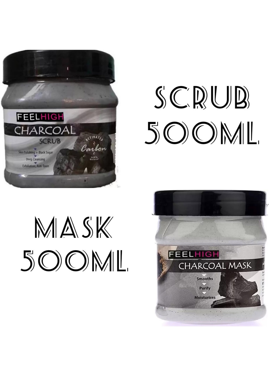 

FEELHIGH Charcoal Scrub & Mask 500ml each, Multi