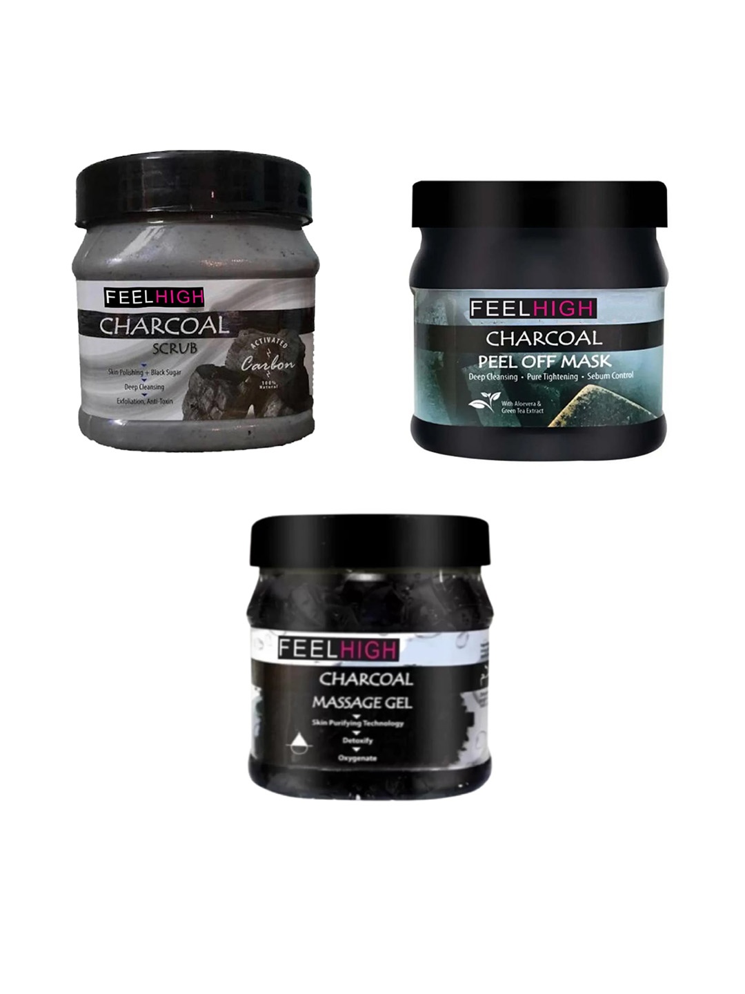 

FEELHIGH Charcoal Scrub Gel & Peel Off Mask 500ml Each, Multi