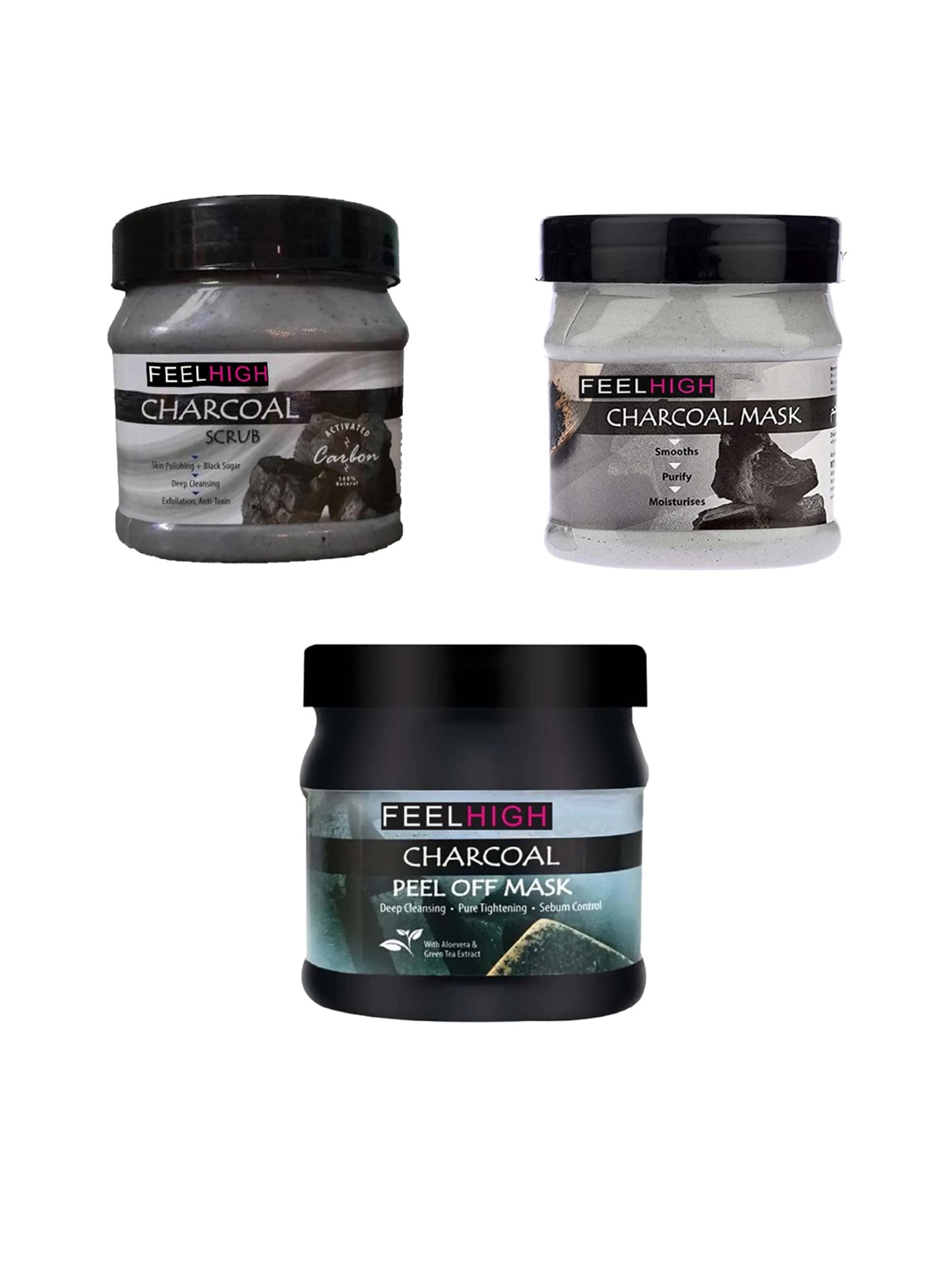 

FEELHIGH Charcoal Scrub Mask & Peel Off Mask 500 Ml Each, Multi