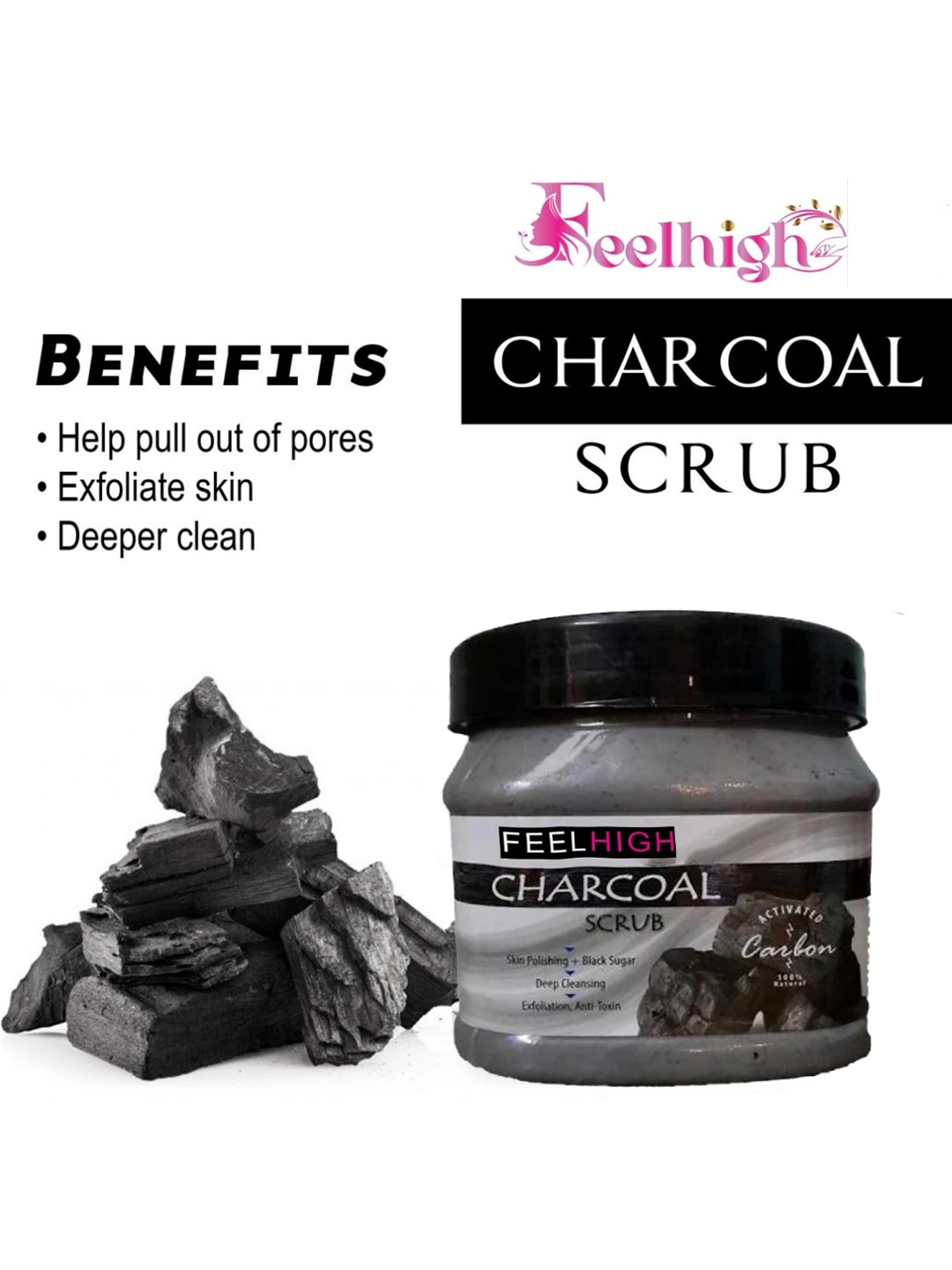 

FEELHIGH Charcoal Scrub Gel & Mask 500ml each, Multi