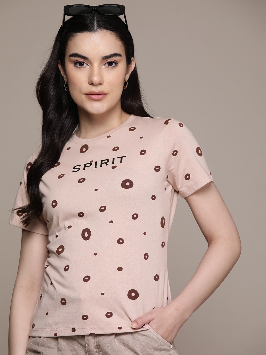 

The Roadster Lifestyle Co. Geometric Printed T-shirt, Peach