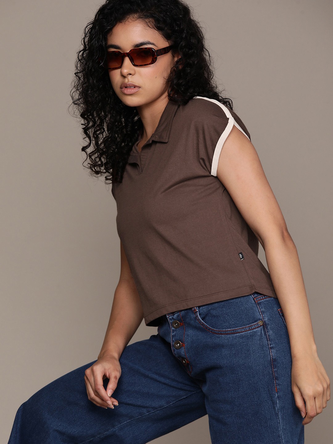 

The Roadster Lifestyle Co. Contrast Tipping Polo Collar T-shirt, Coffee brown