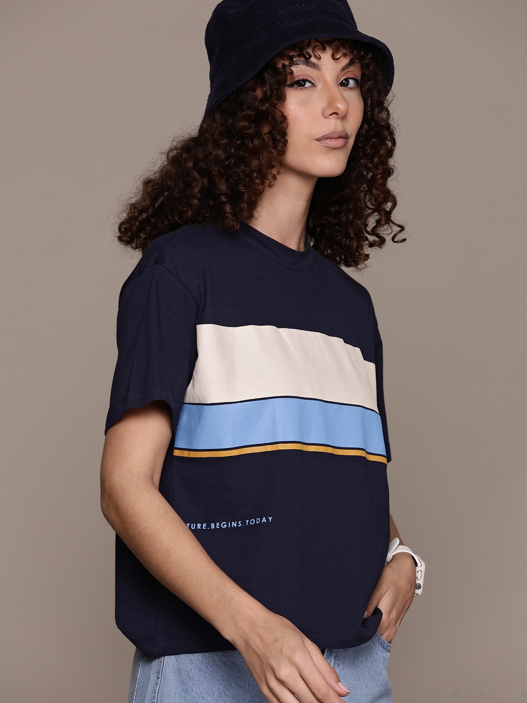 

The Roadster Lifestyle Co. Striped Boxy T-shirt, Navy blue