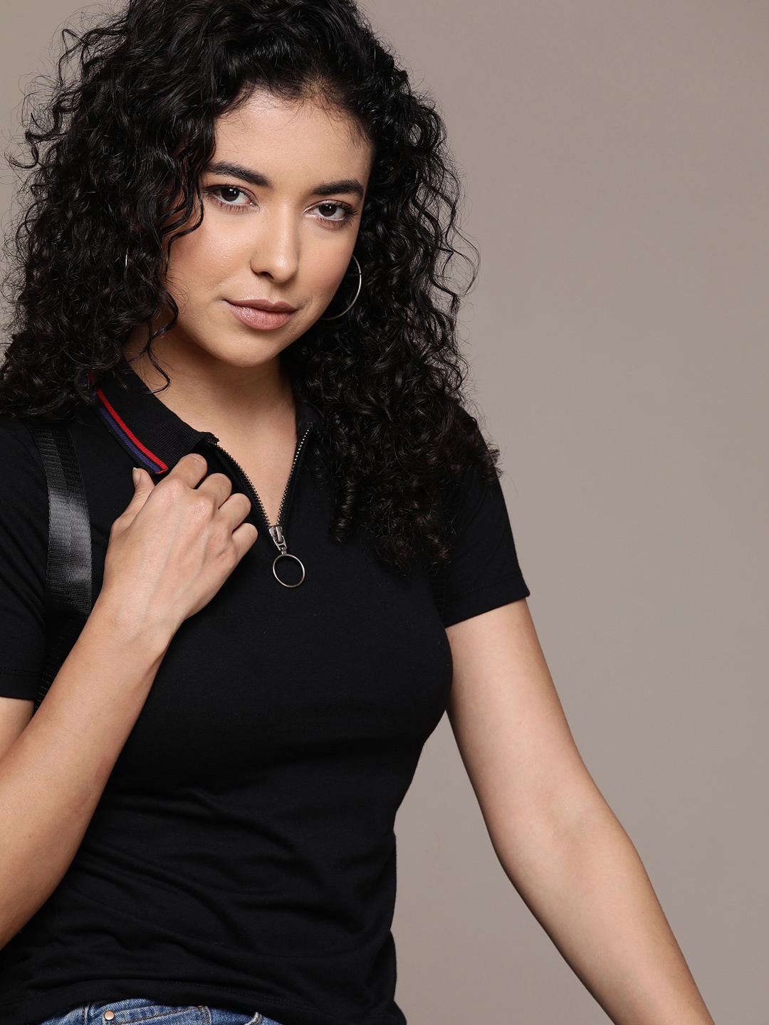 

The Roadster Lifestyle Co. Solid Polo Collar T-shirt, Black