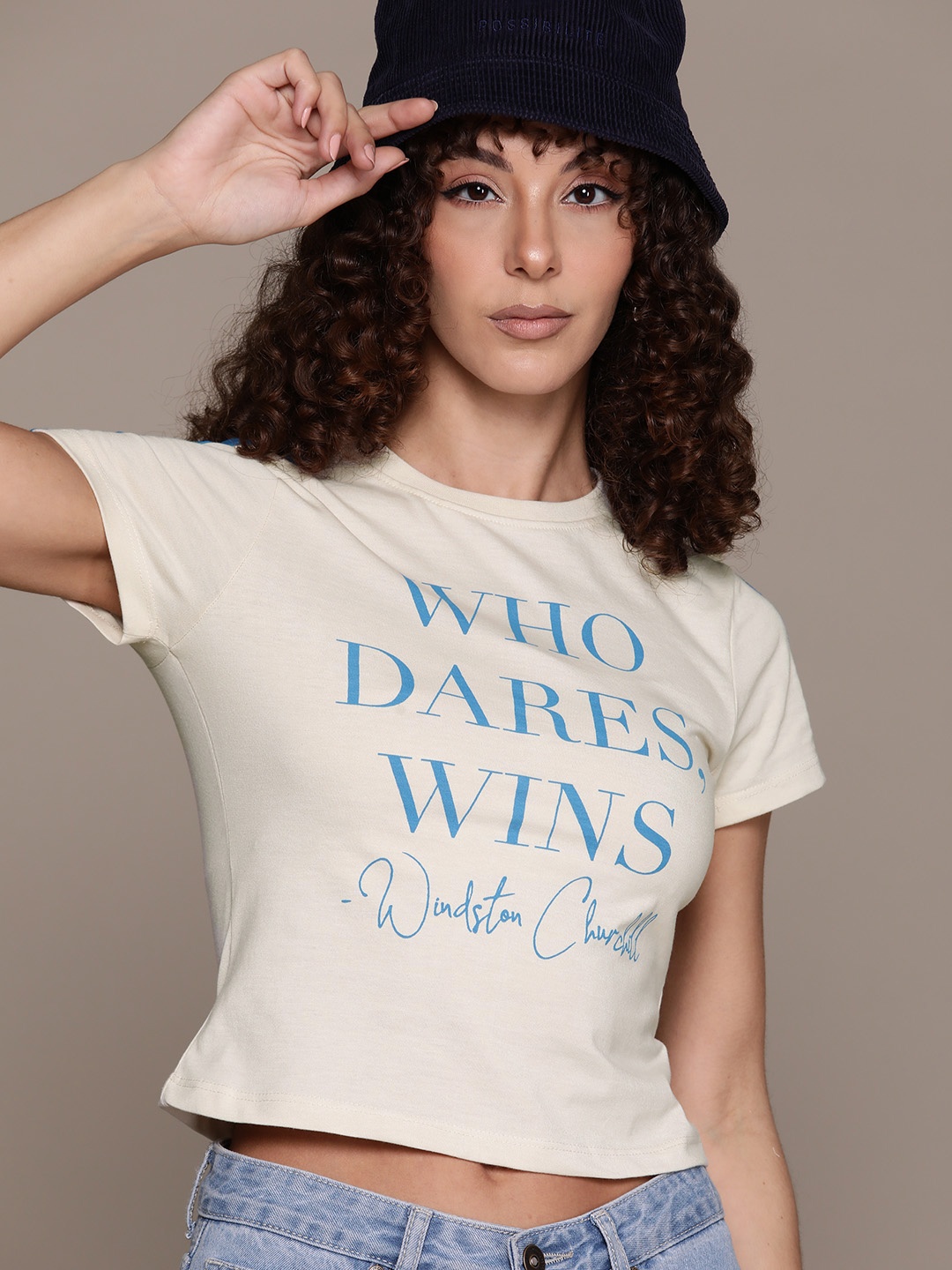 

The Roadster Lifestyle Co. Printed Slim Fit Crop T-shirt, White