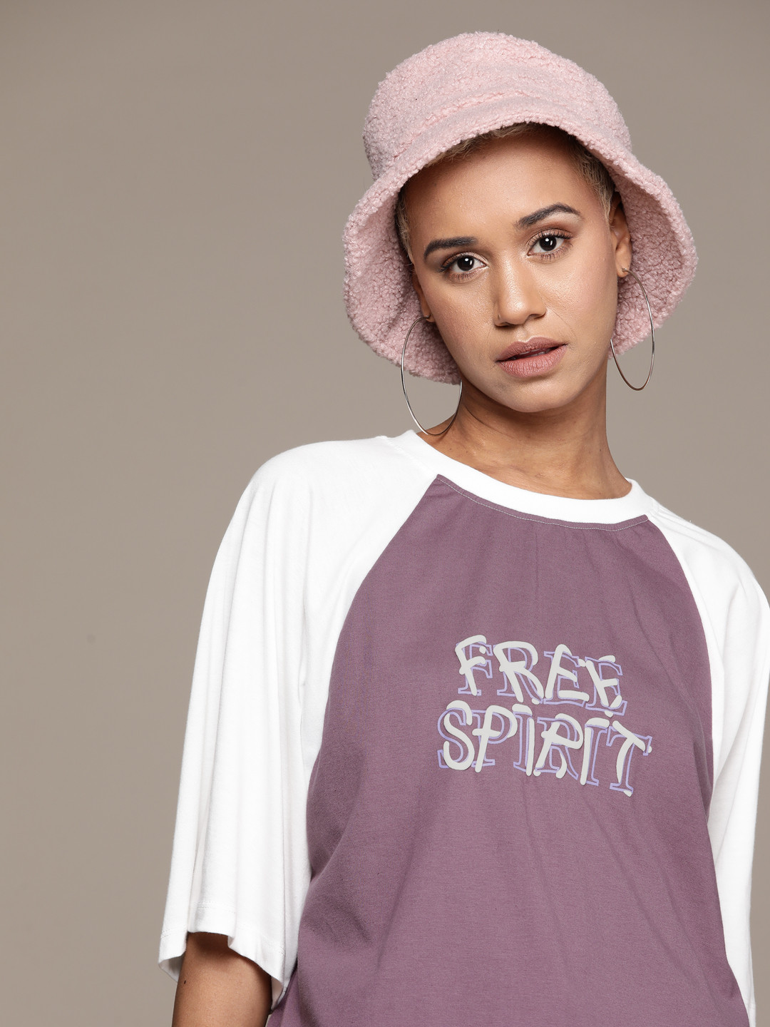 

The Roadster Lifestyle Co. Typography Embossed Print Raglan Sleeves Boxy T-shirt, Purple