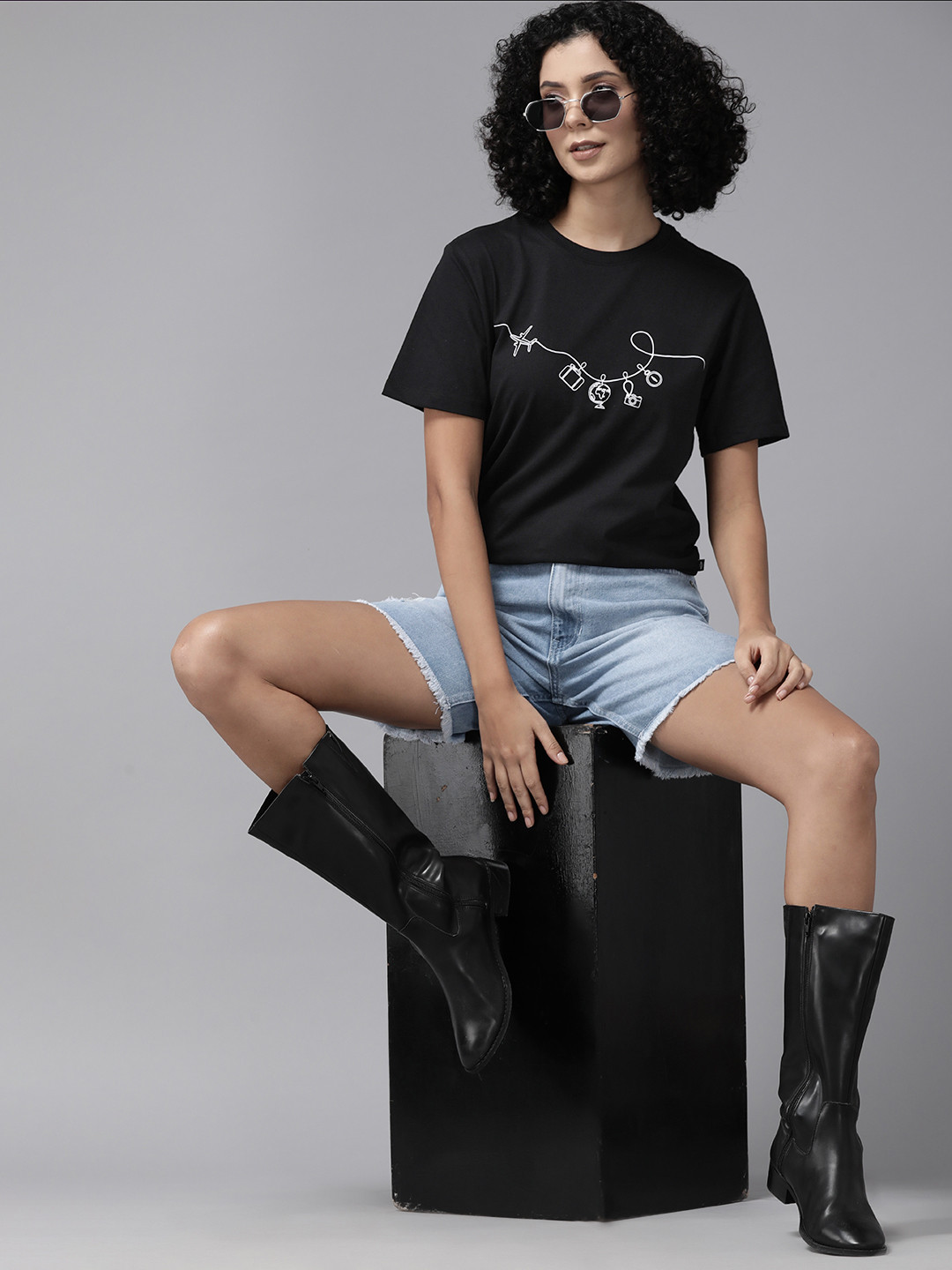 

The Roadster Lifestyle Co. Printed Monochrome T-shirt, Black