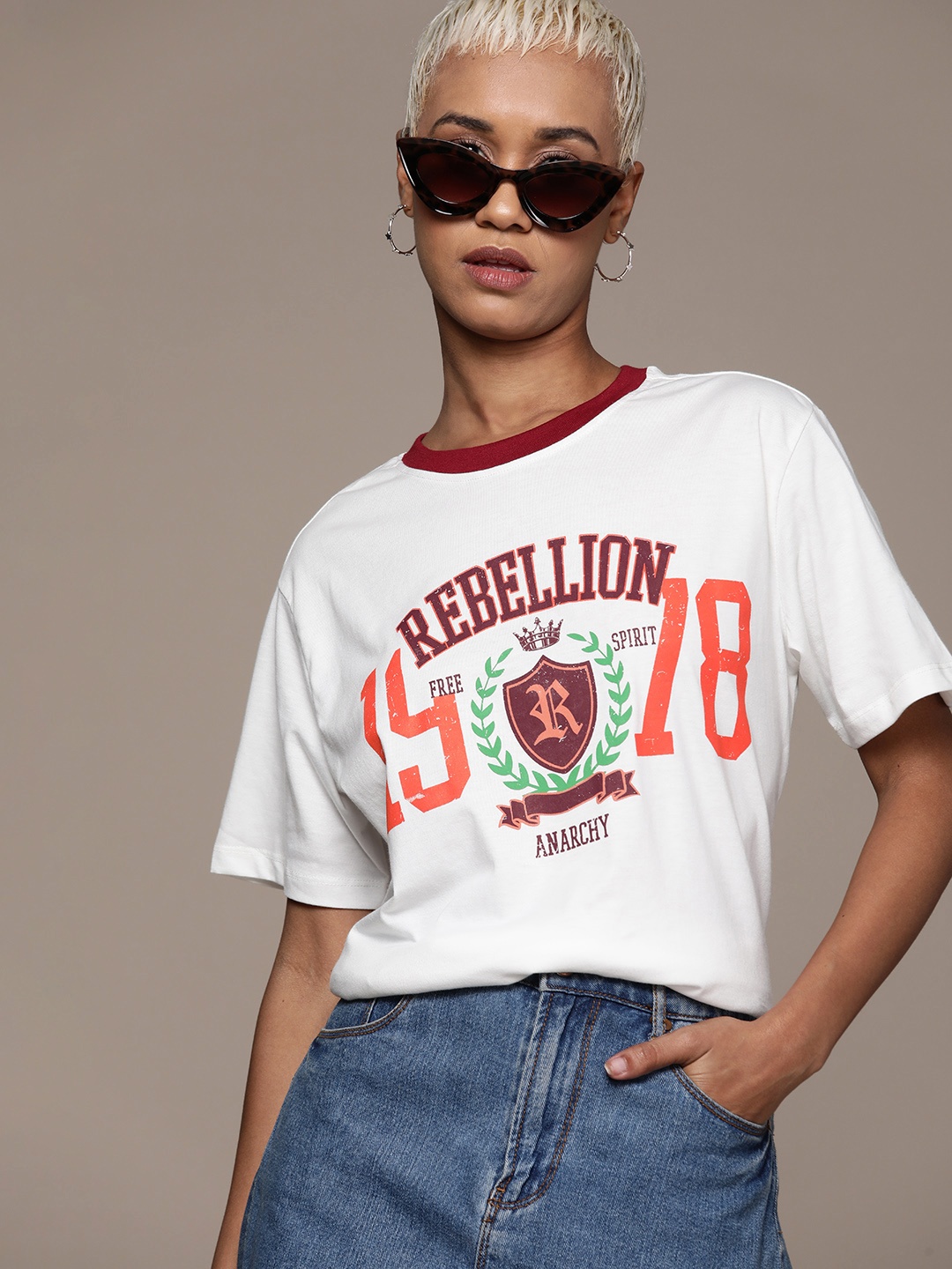 

The Roadster Lifestyle Co. Printed Drop-Shoulder Sleeves Boxy T-shirt, White