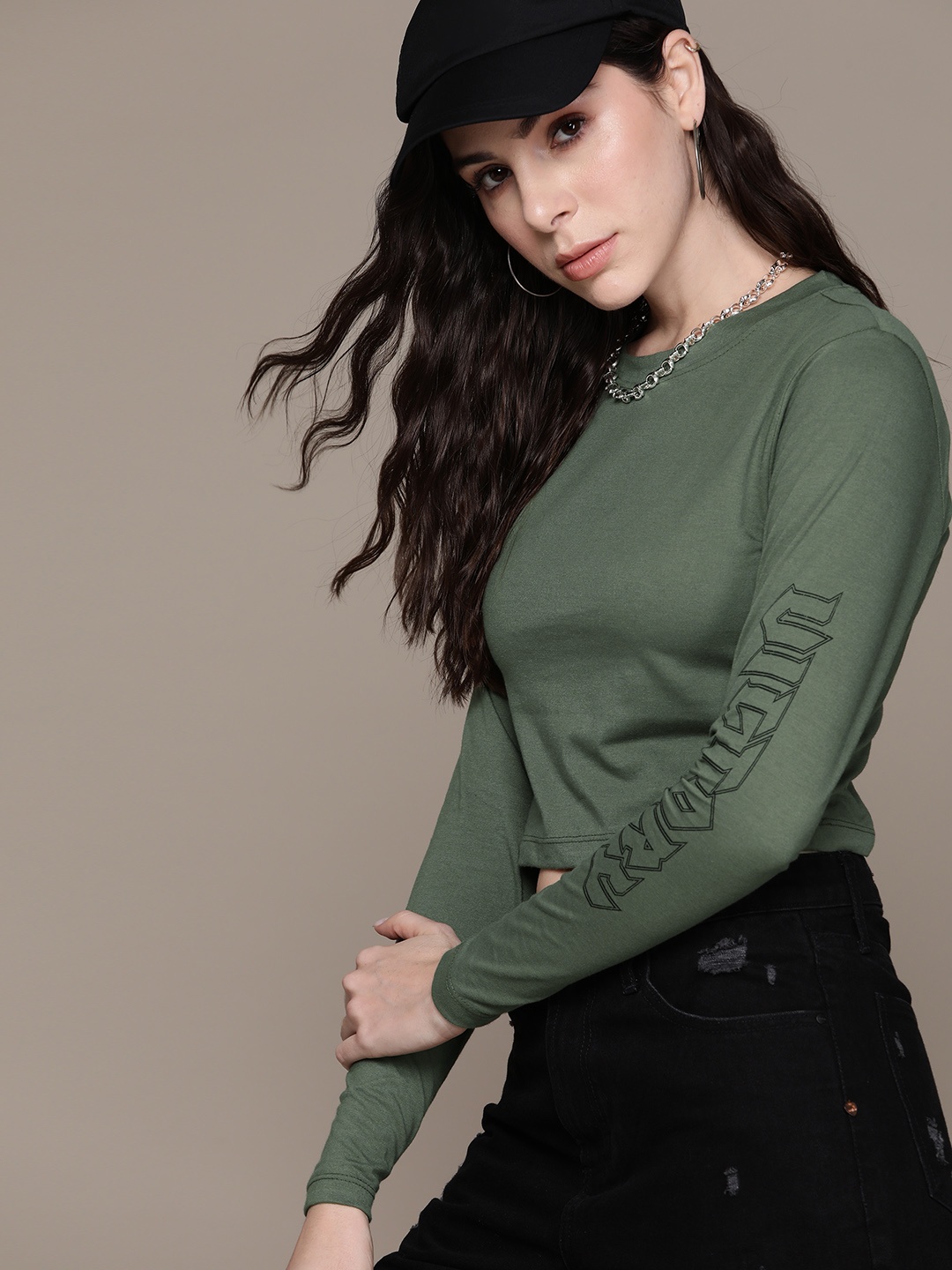 

The Roadster Lifestyle Co. Solid Crop T-shirt, Olive