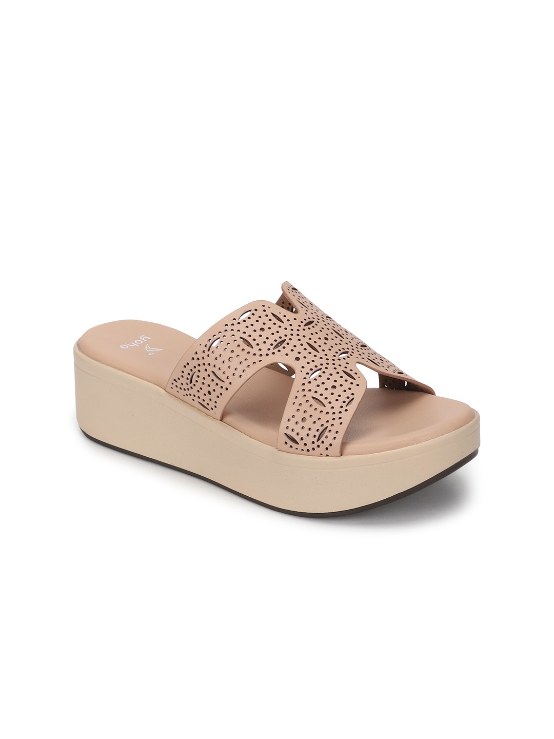 

yoho Women Laser Cut Wedge Platform Heels, Peach