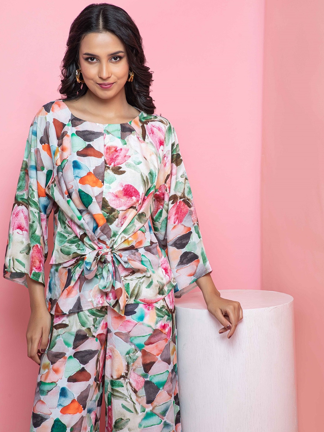Rhe-Ana Printed Top & Trouser Co-Ord, Pink