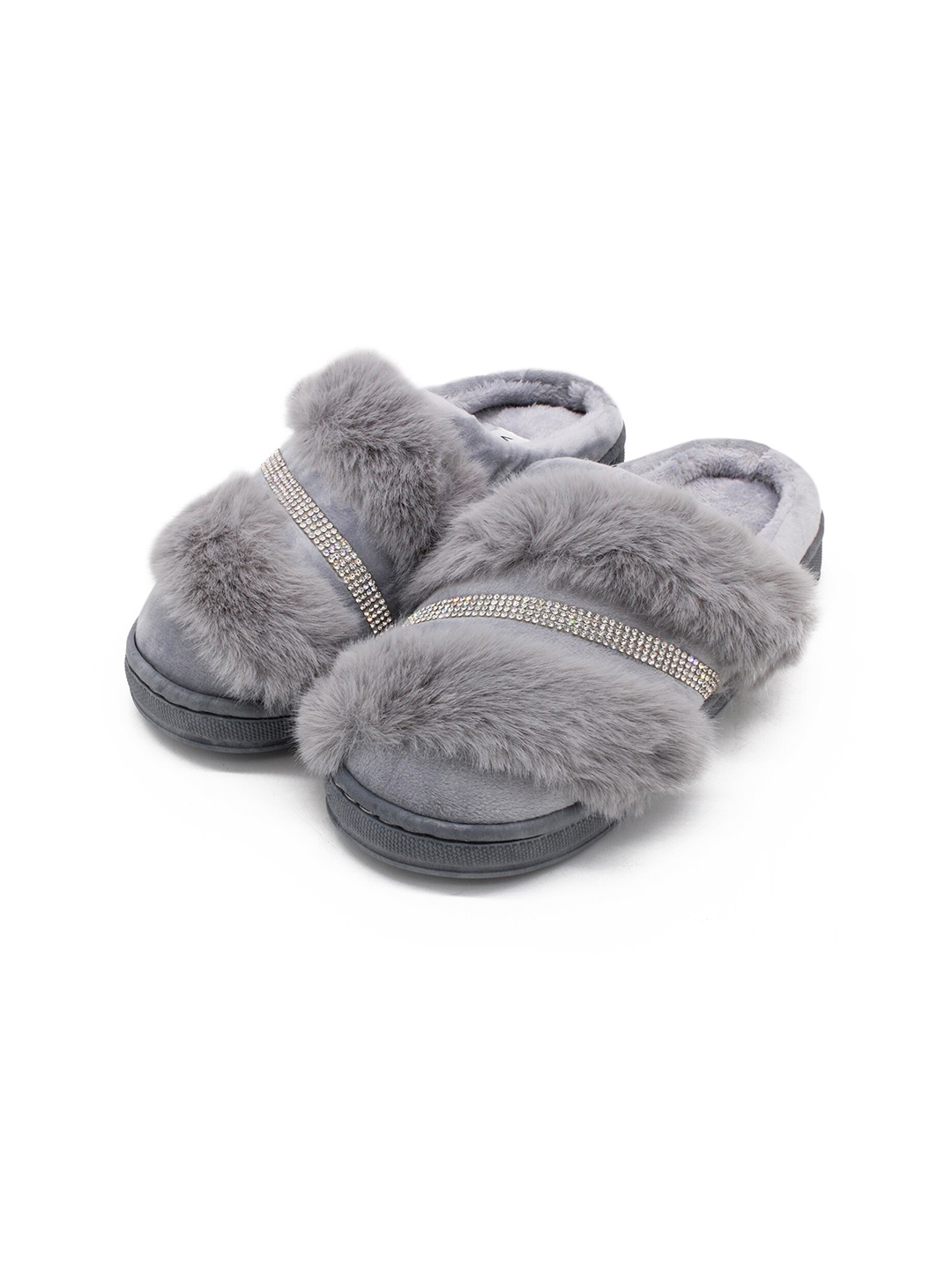 

JENNA Men Comfort Closed Toe Fur Room Slippers, Grey